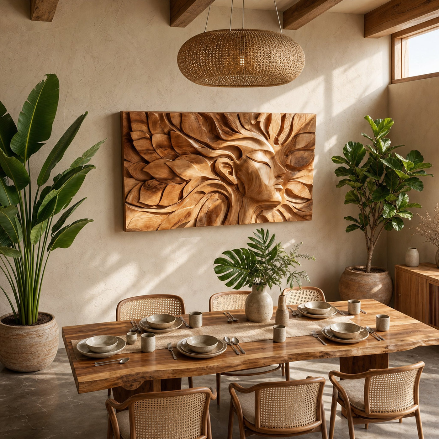 Japandi Botanical Face Wood Wall Art Minimal Neutral Bedroom Decor - product view 3