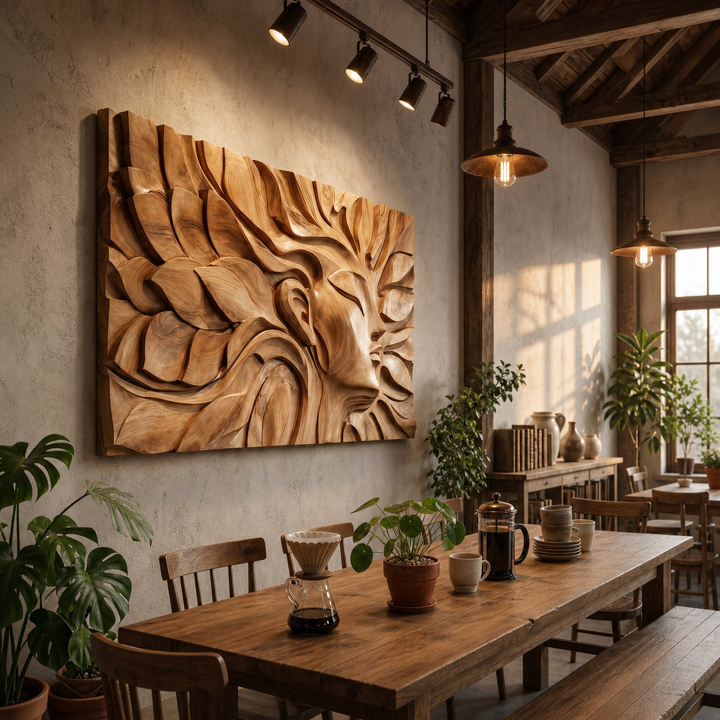 Japandi Botanical Face Wood Wall Art Minimal Neutral Bedroom Decor - product view 4