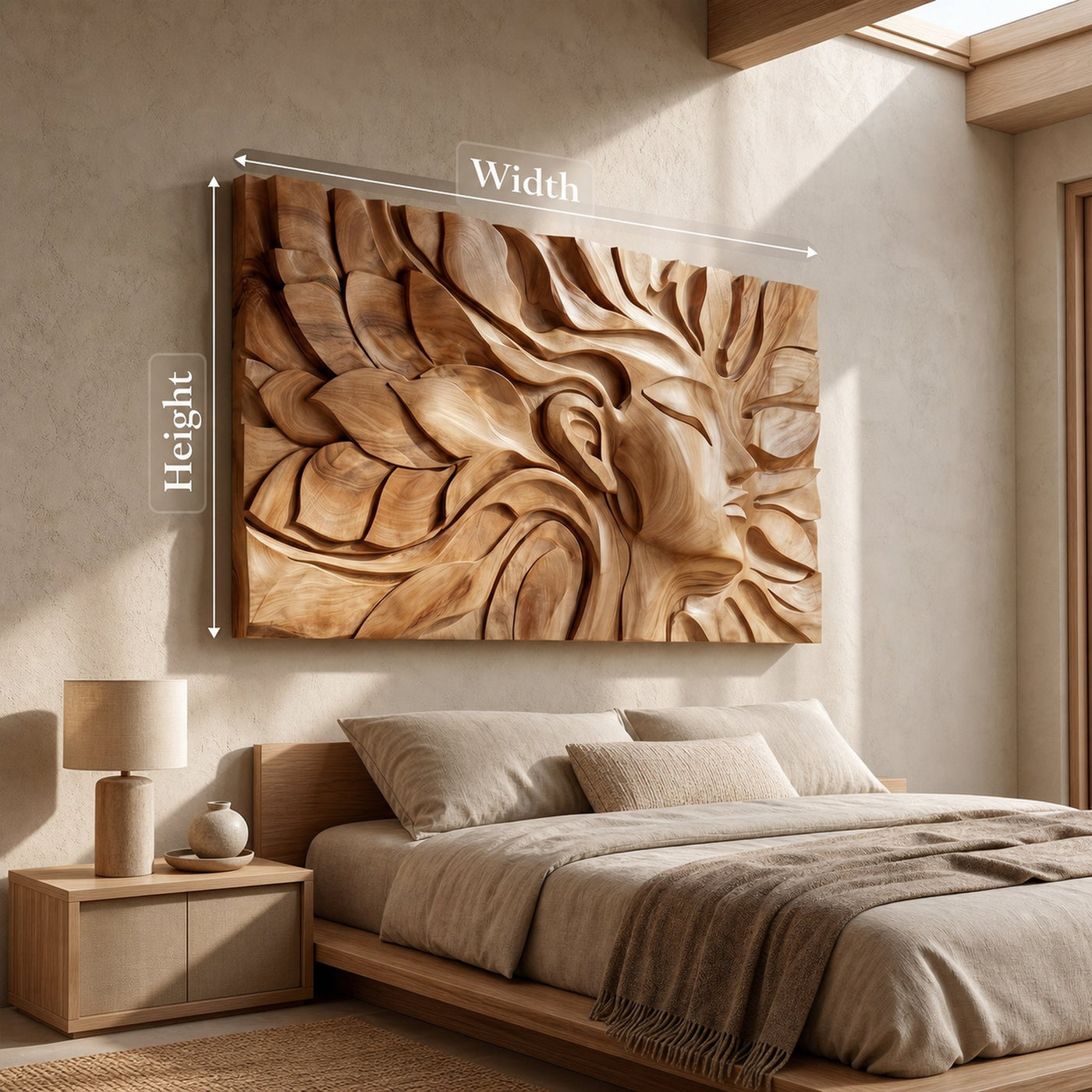 Japandi Botanical Face Wood Wall Art Minimal Neutral Bedroom Decor - product view 5
