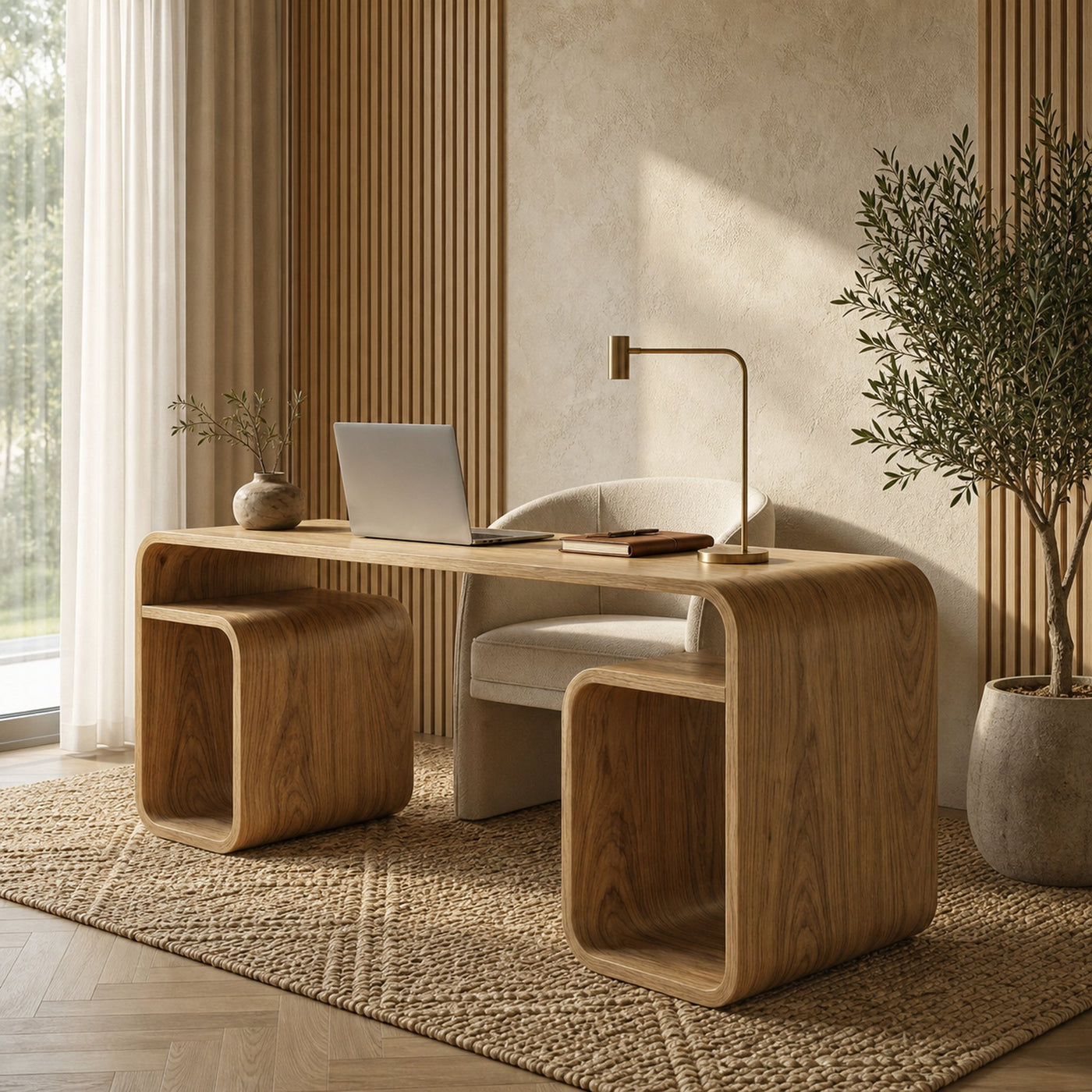 Japandi Curved Desk For Bedroom And Study Room