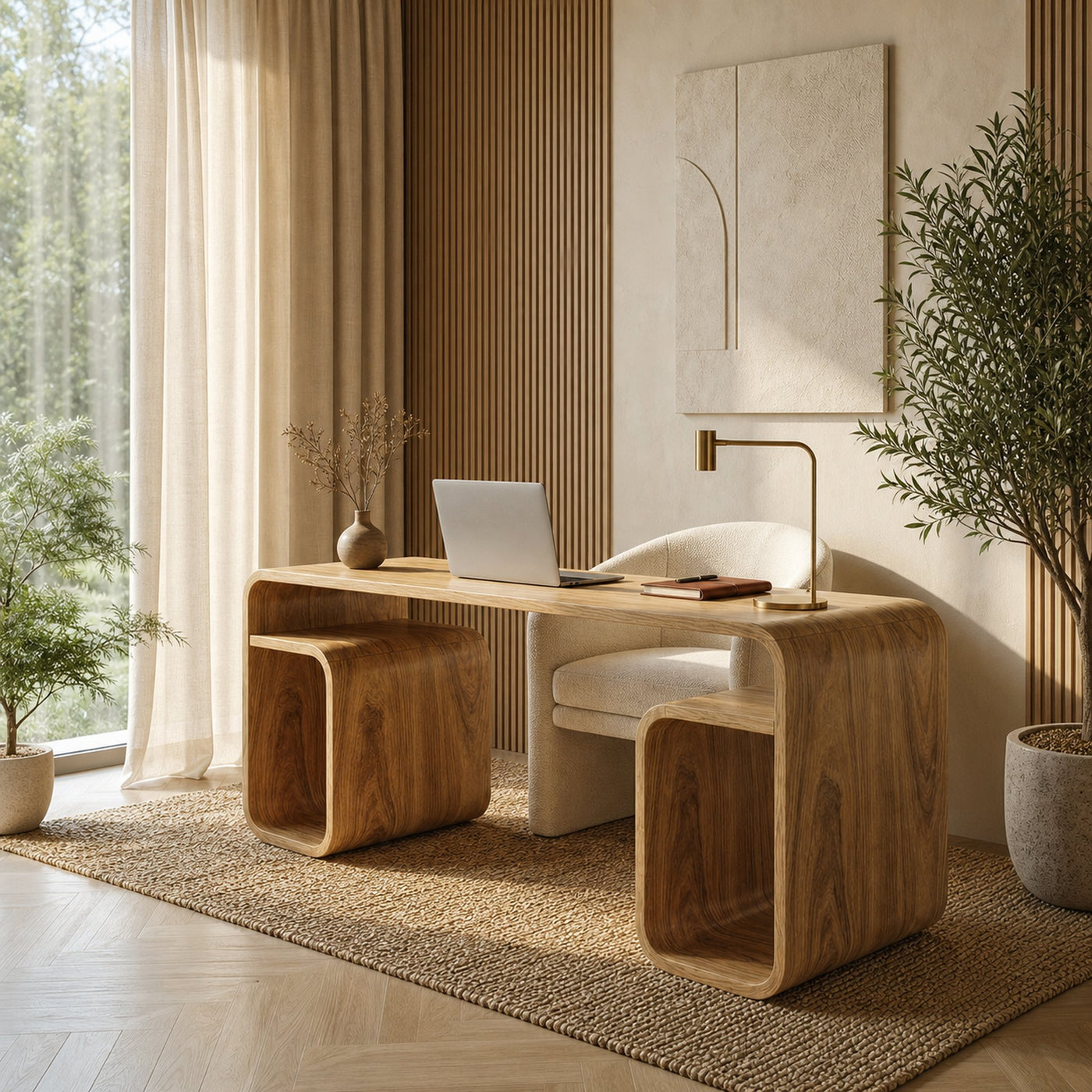 Japandi Curved Desk For Bedroom And Study Room - product view 2