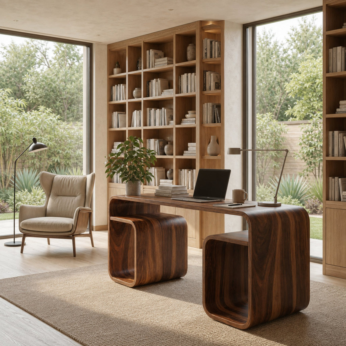 Japandi Curved Desk For Bedroom And Study Room - product view 4
