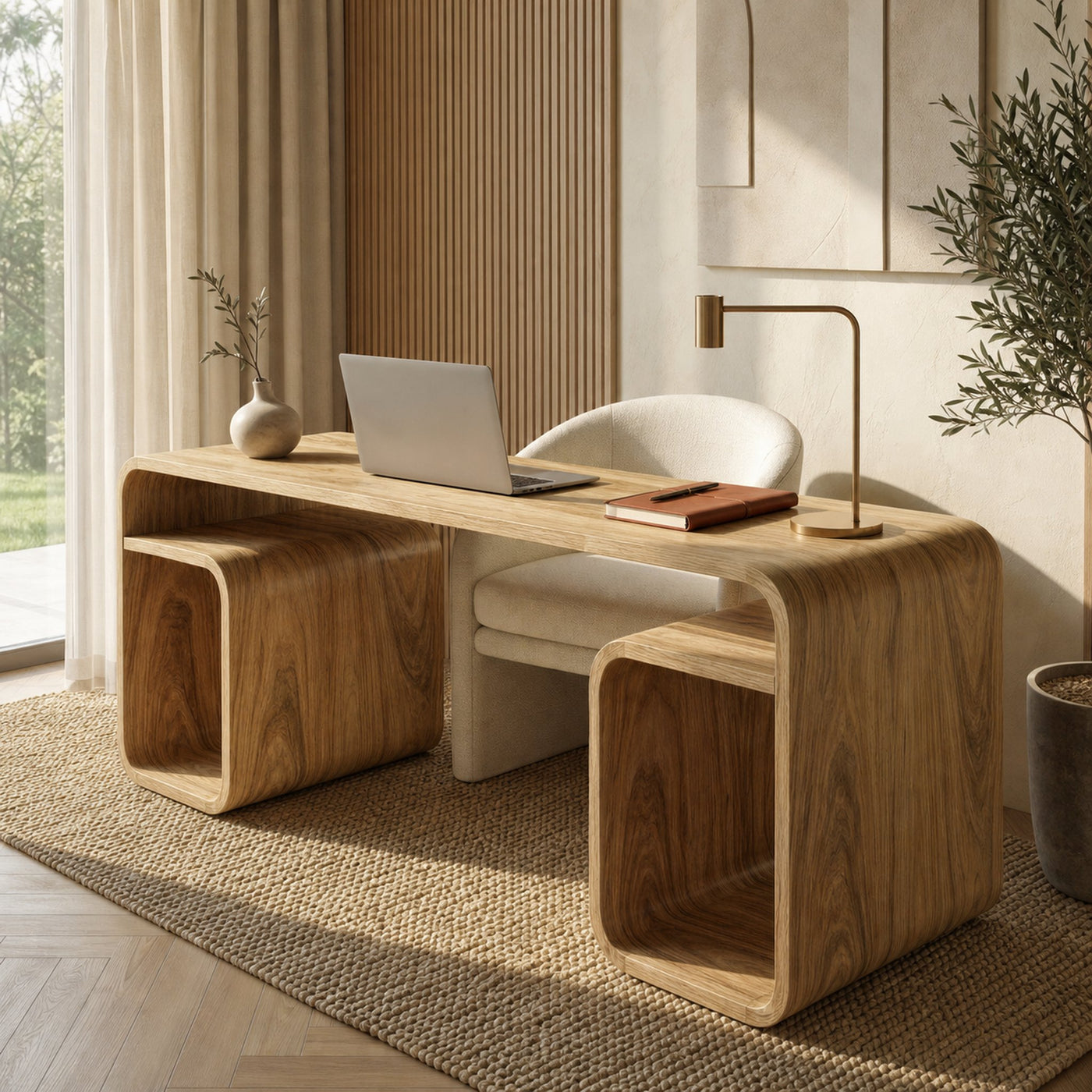 Japandi Curved Desk For Bedroom And Study Room - product view 5