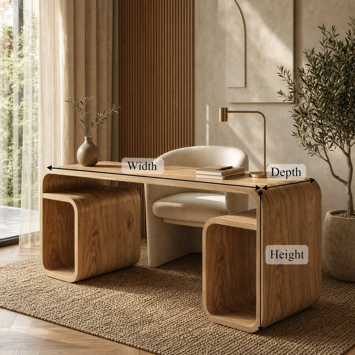 Japandi Curved Desk For Bedroom And Study Room - product view 6
