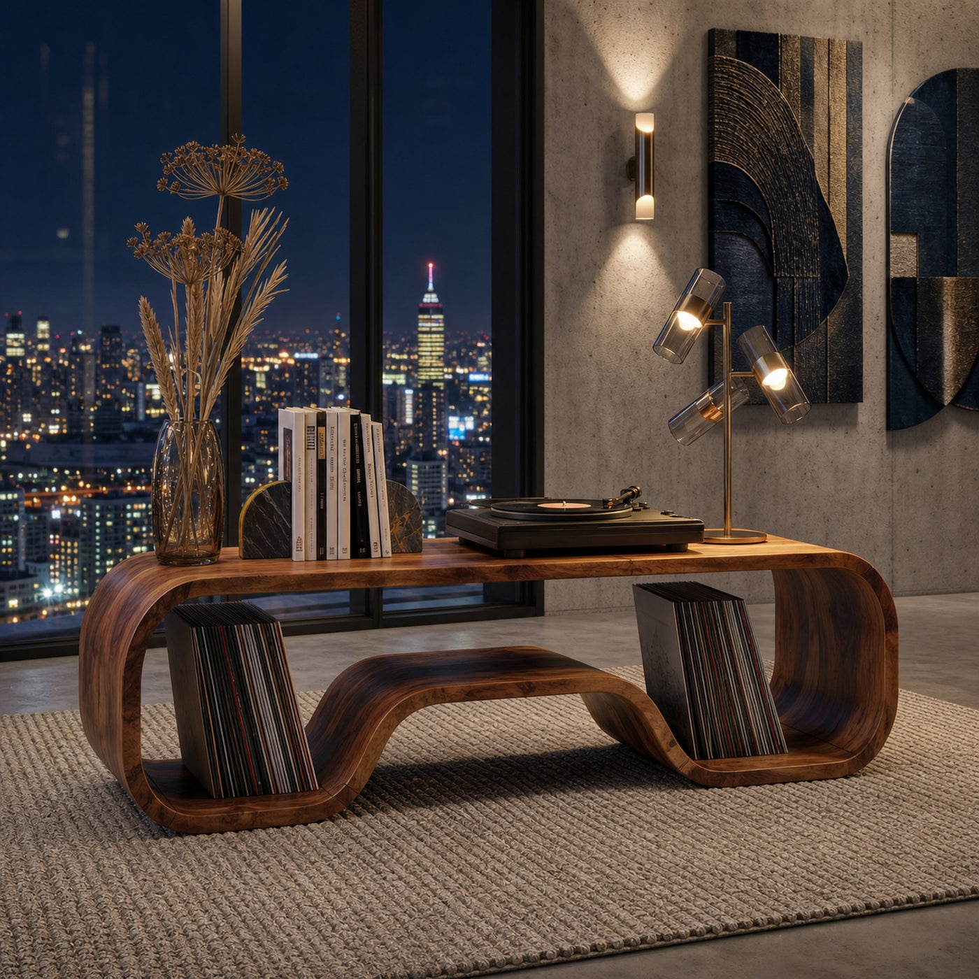 Japandi Curved Record Player Stand Audiophile Room - product view 3