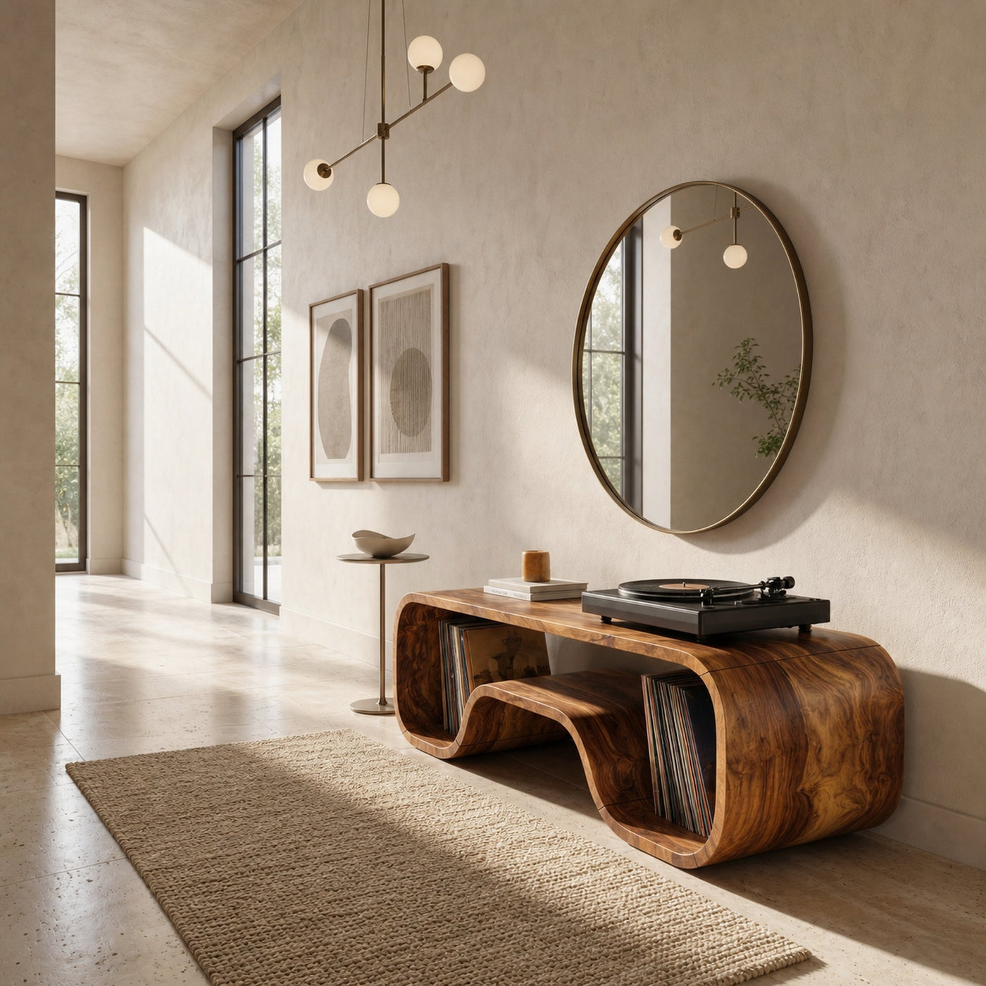 Japandi Curved Record Player Stand Audiophile Room - product view 6