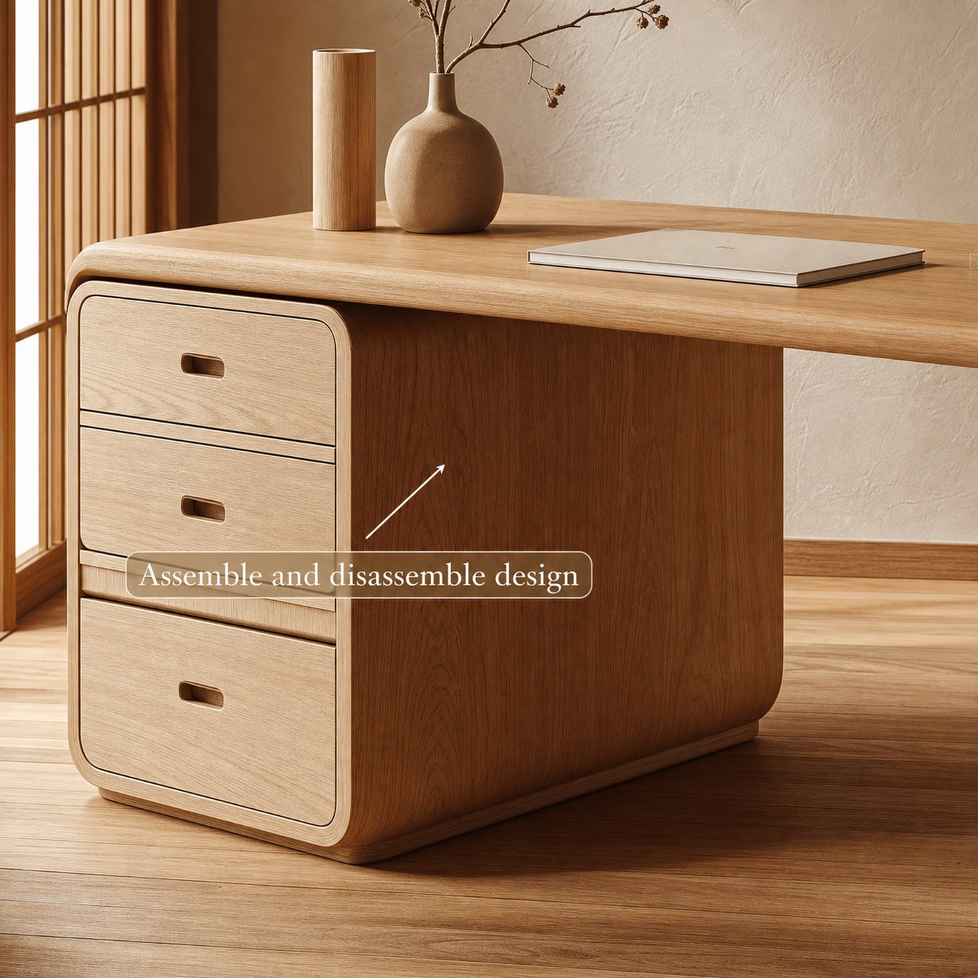 Japandi Harmony Writing Desk Bedroom And Work Room - product view 3