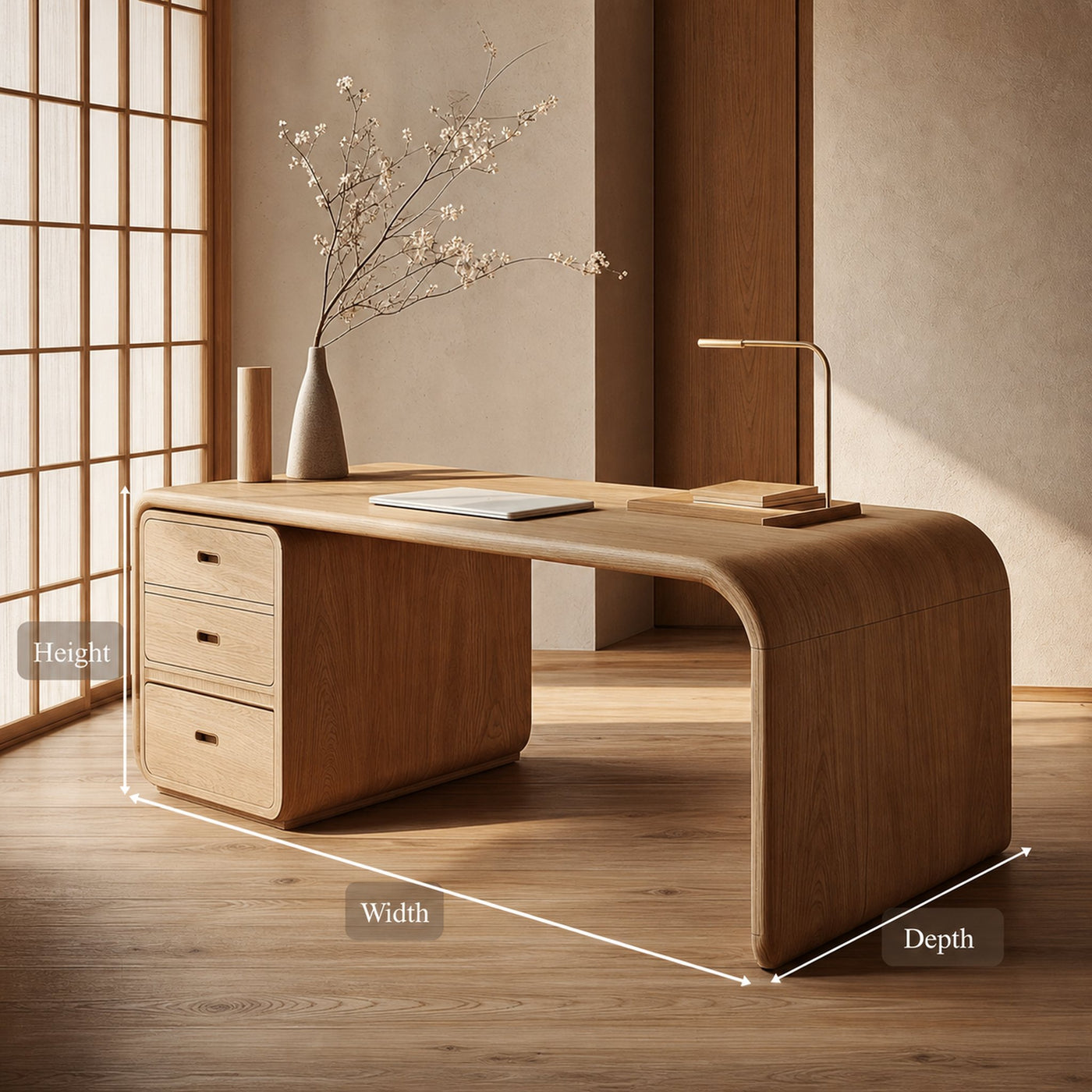 Japandi Harmony Writing Desk Bedroom And Work Room - product view 5