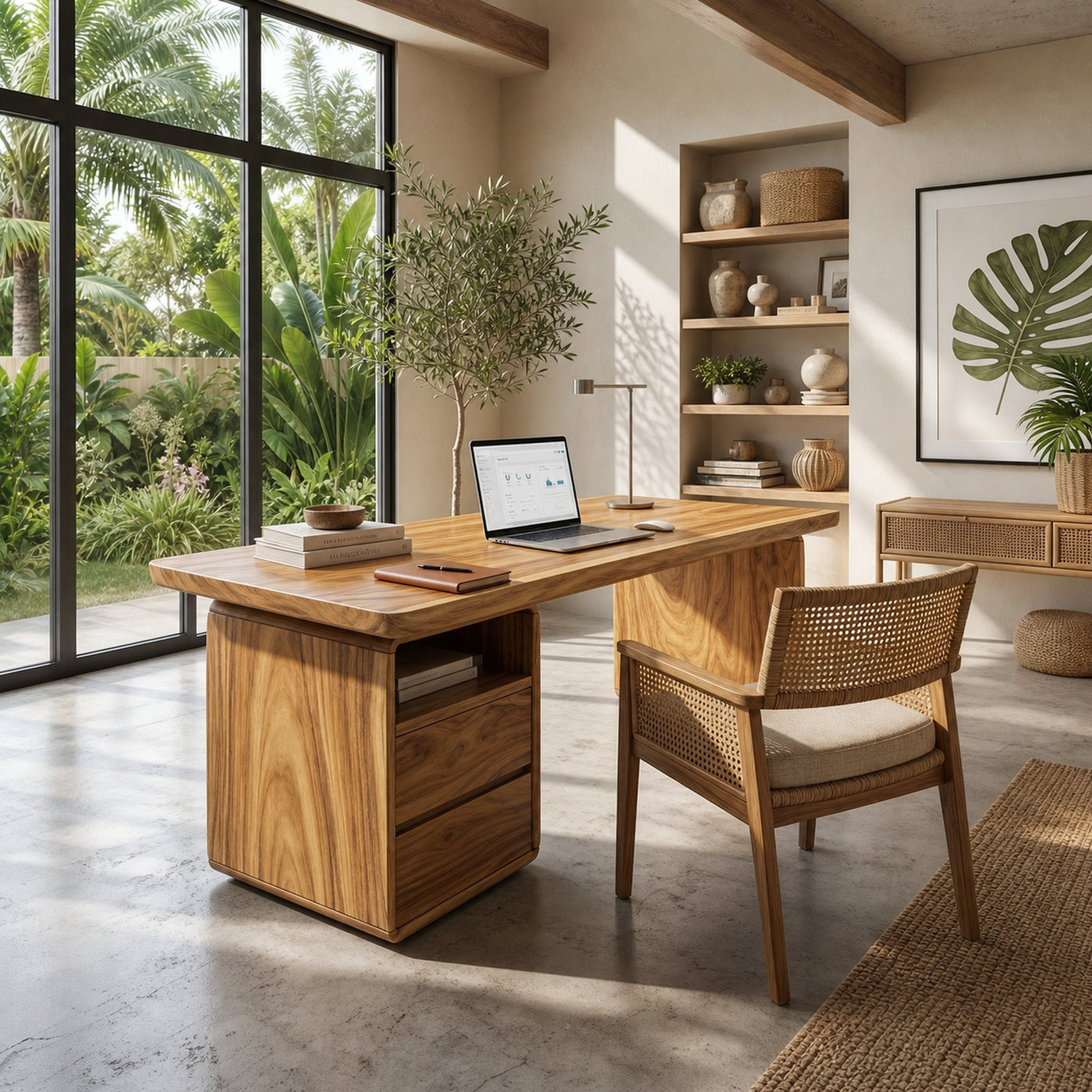 Japandi Study Desk With Curved Legs For Zen Office Room - product view 3