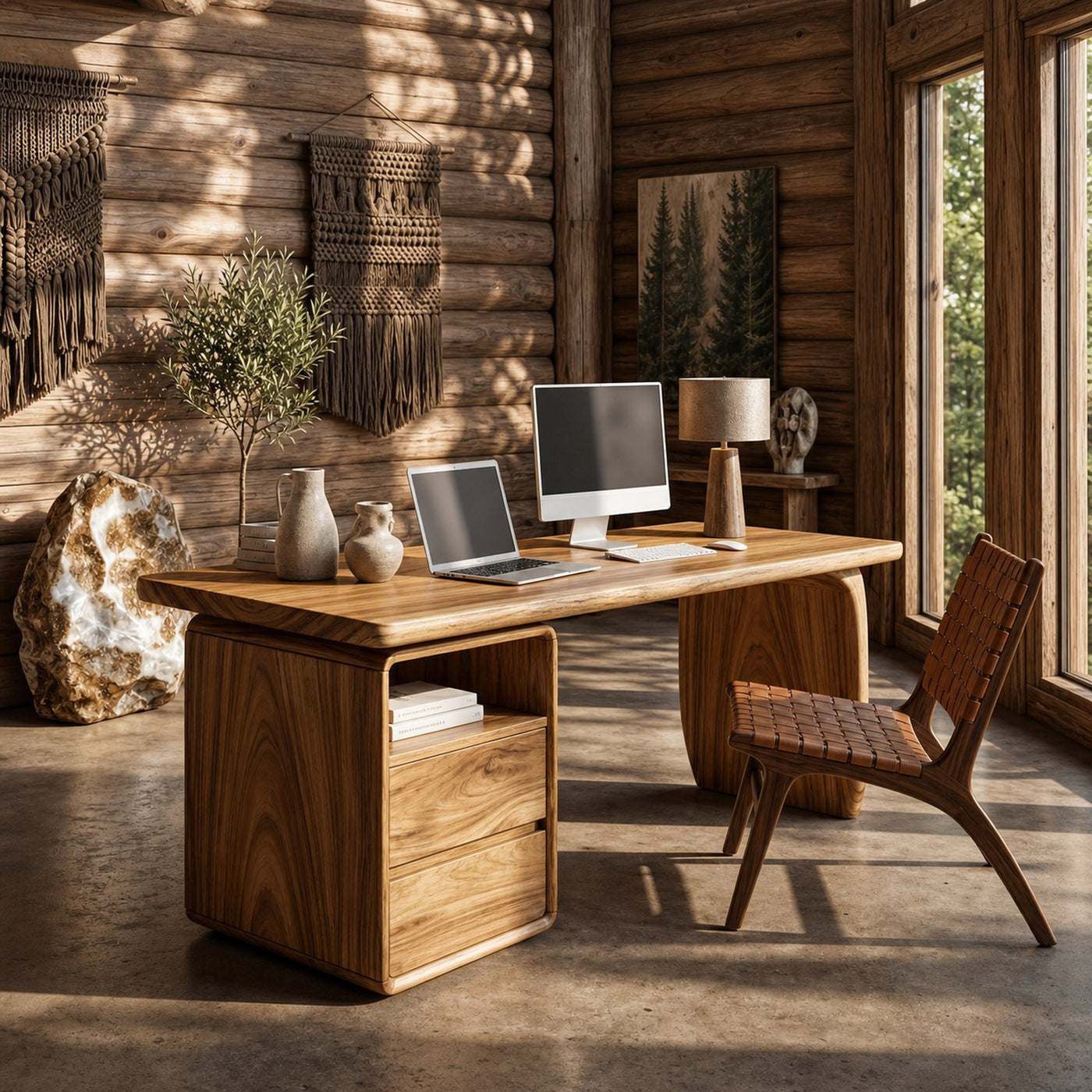 Japandi Study Desk With Curved Legs For Zen Office Room - product view 5