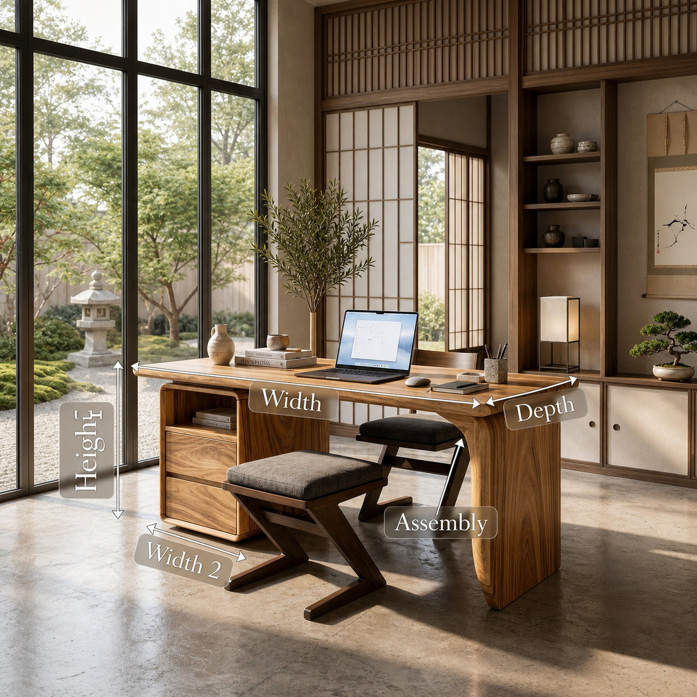 Japandi Study Desk With Curved Legs For Zen Office Room - product view 8