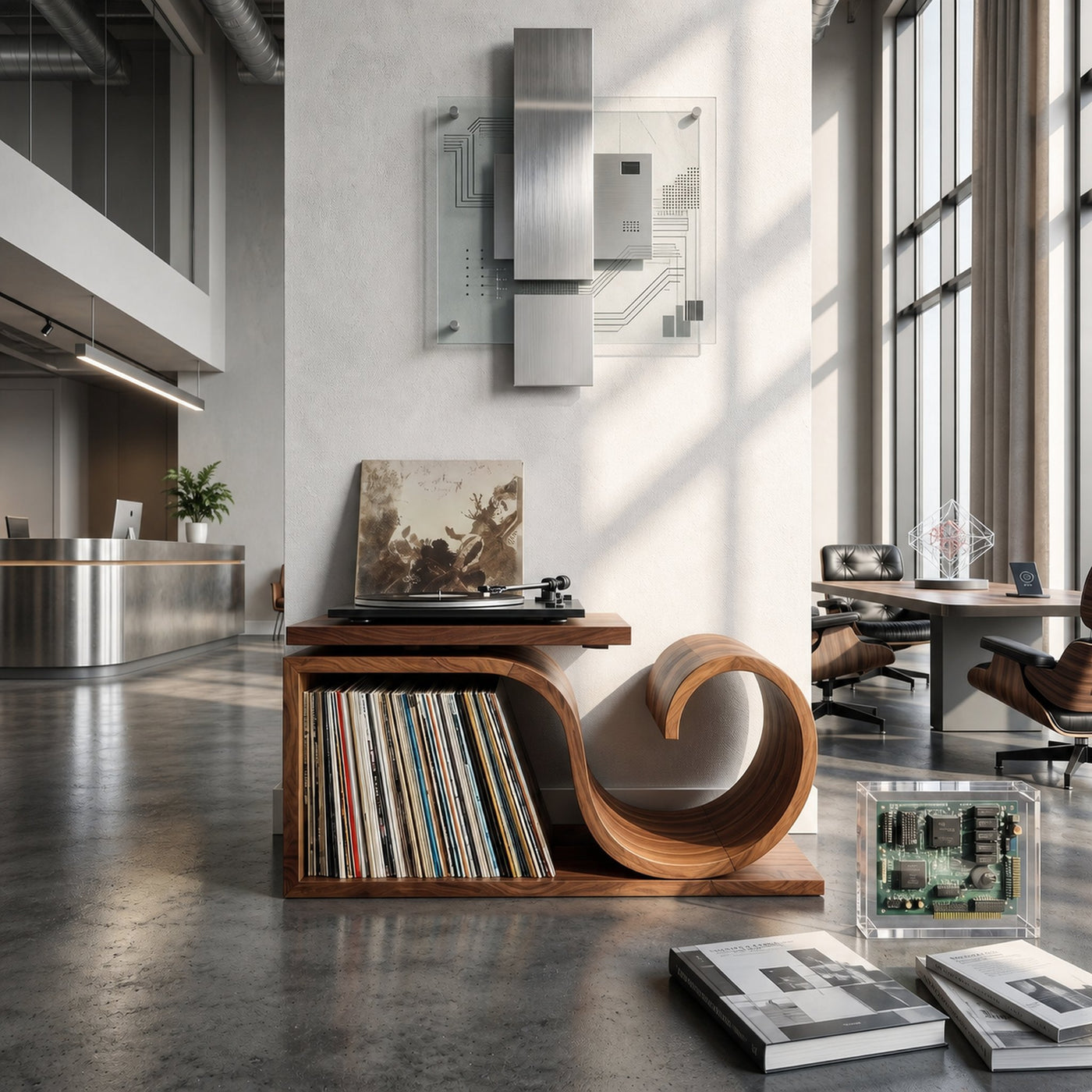 Japandi Wave Record Player Cabinet Wellness Room - product view 2