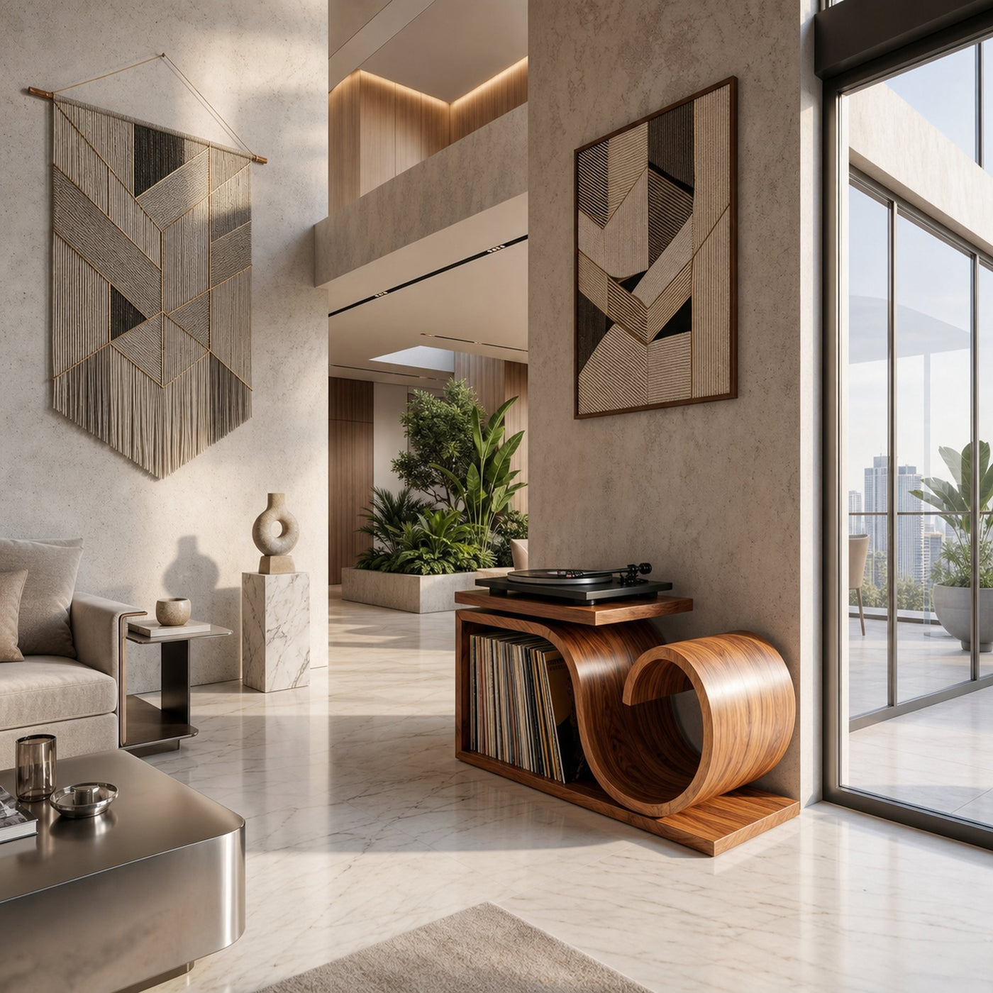 Japandi Wave Record Player Cabinet Wellness Room - product view 3