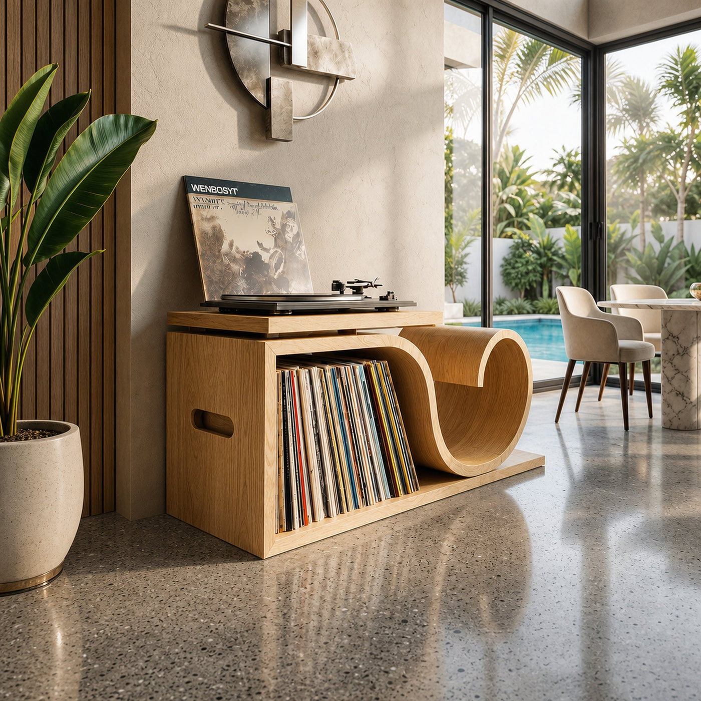 Japandi Wave Record Player Cabinet Wellness Room - product view 5