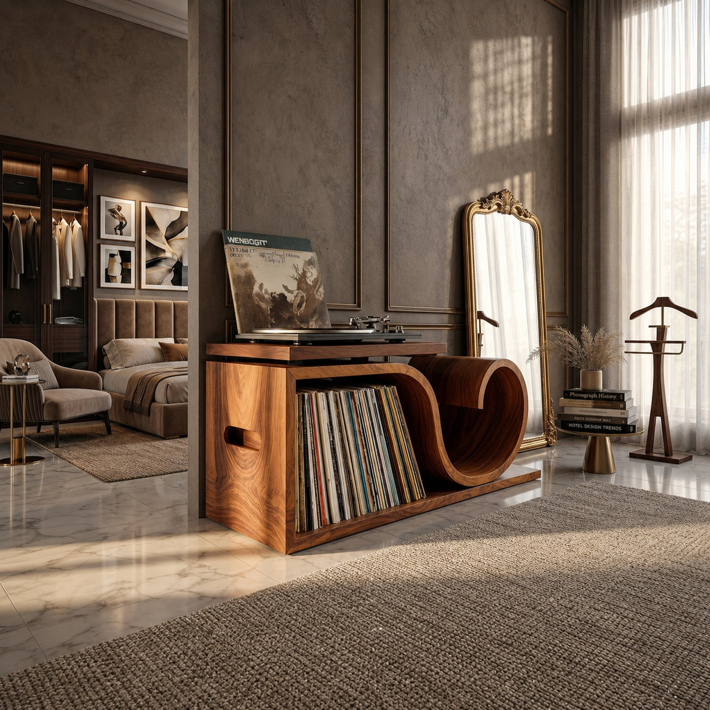 Japandi Wave Record Player Cabinet Wellness Room - product view 6