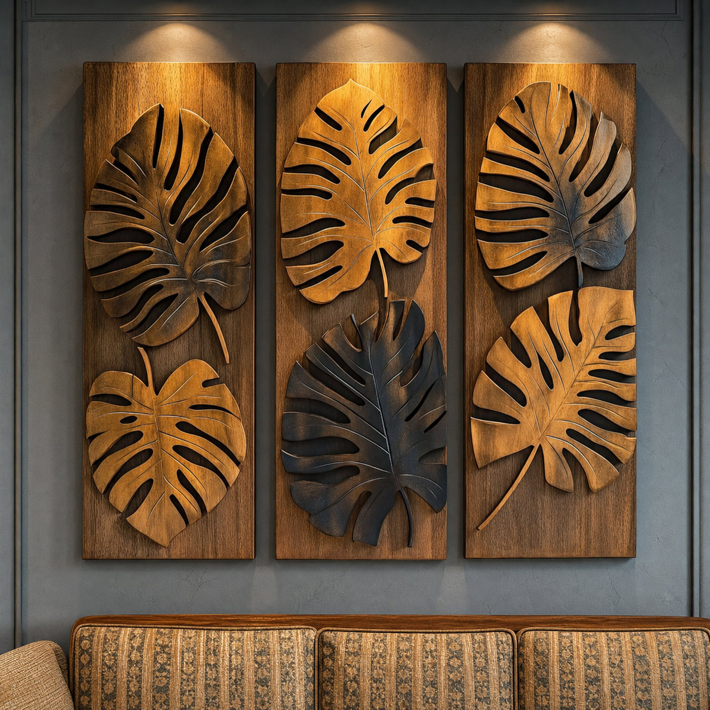 Layered Monstera Solid Wood Wall Art Contemporary Botanical Decor