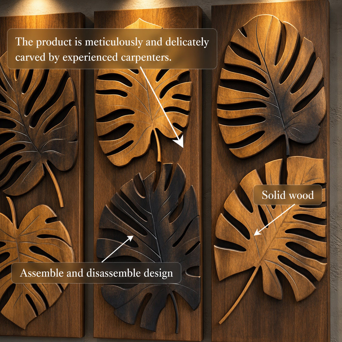 Layered Monstera Solid Wood Wall Art Contemporary Botanical Decor - product view 3