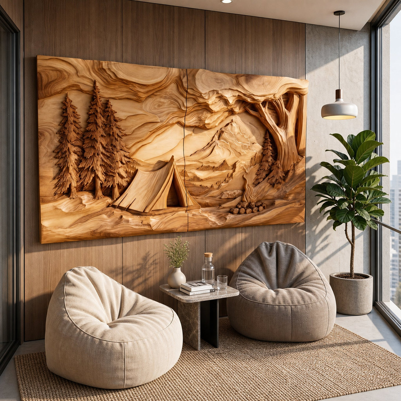 Layered Wood Wall Art Panel For Luxury Entryway Interior Design