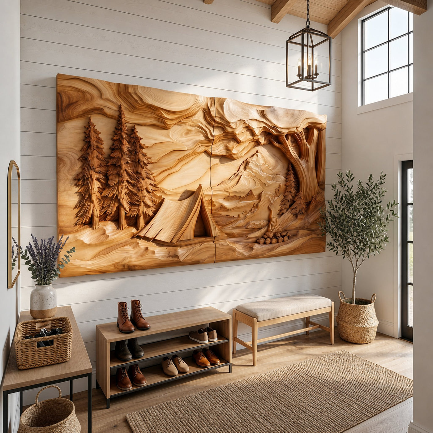 Layered Wood Wall Art Panel For Luxury Entryway Interior Design - product view 3