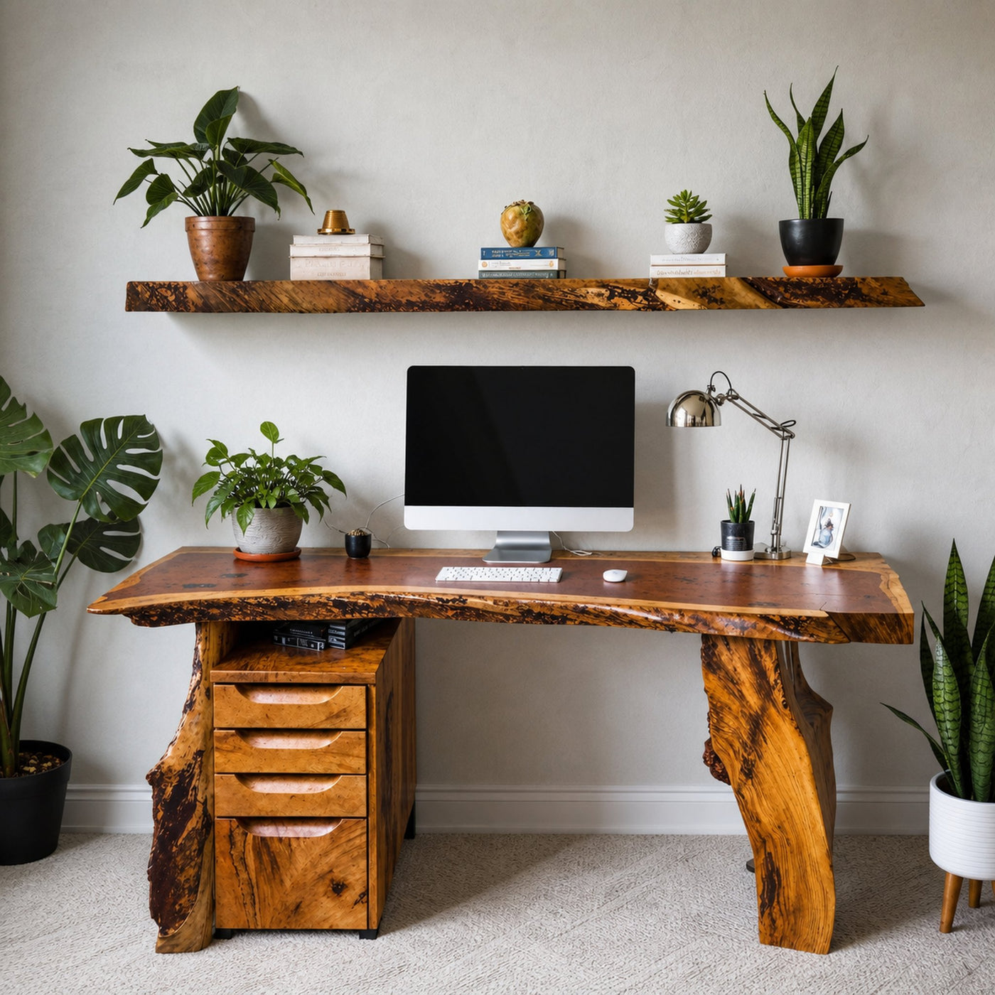 Live Edge Industrial Desk And Rustic Handcrafted Office Desk For Home Office And Creative Workspace