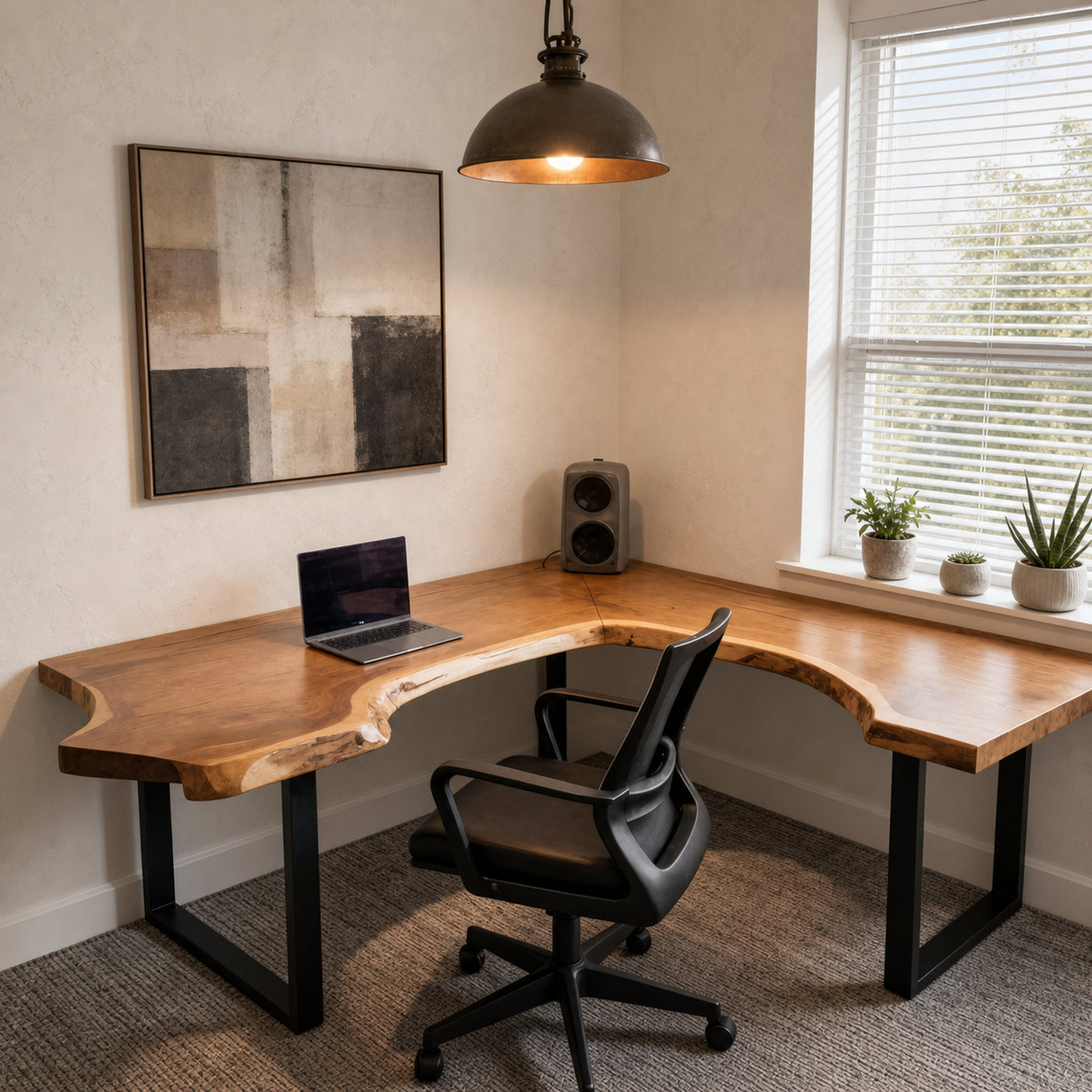 Live Edge L Shaped Desk With Metal Legs For Home Office