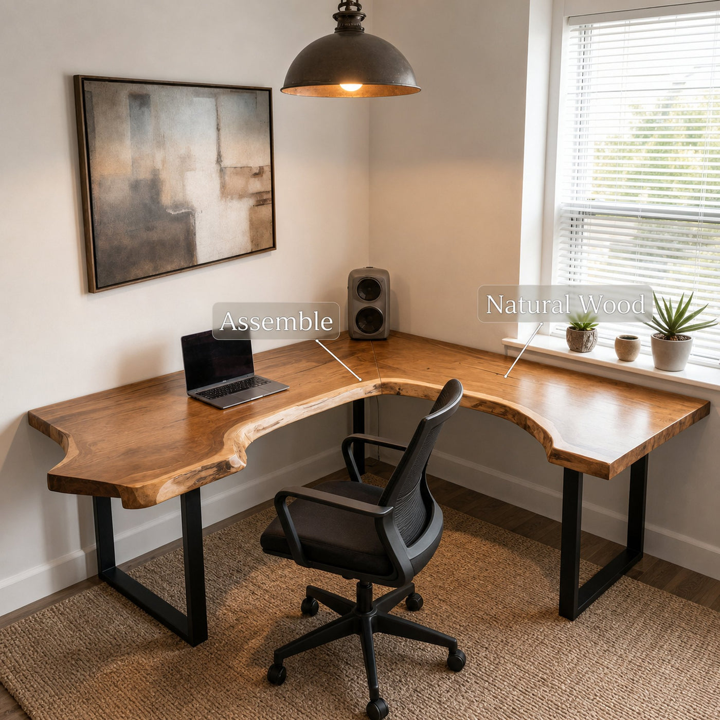 Live Edge L Shaped Desk With Metal Legs For Home Office - product view 5
