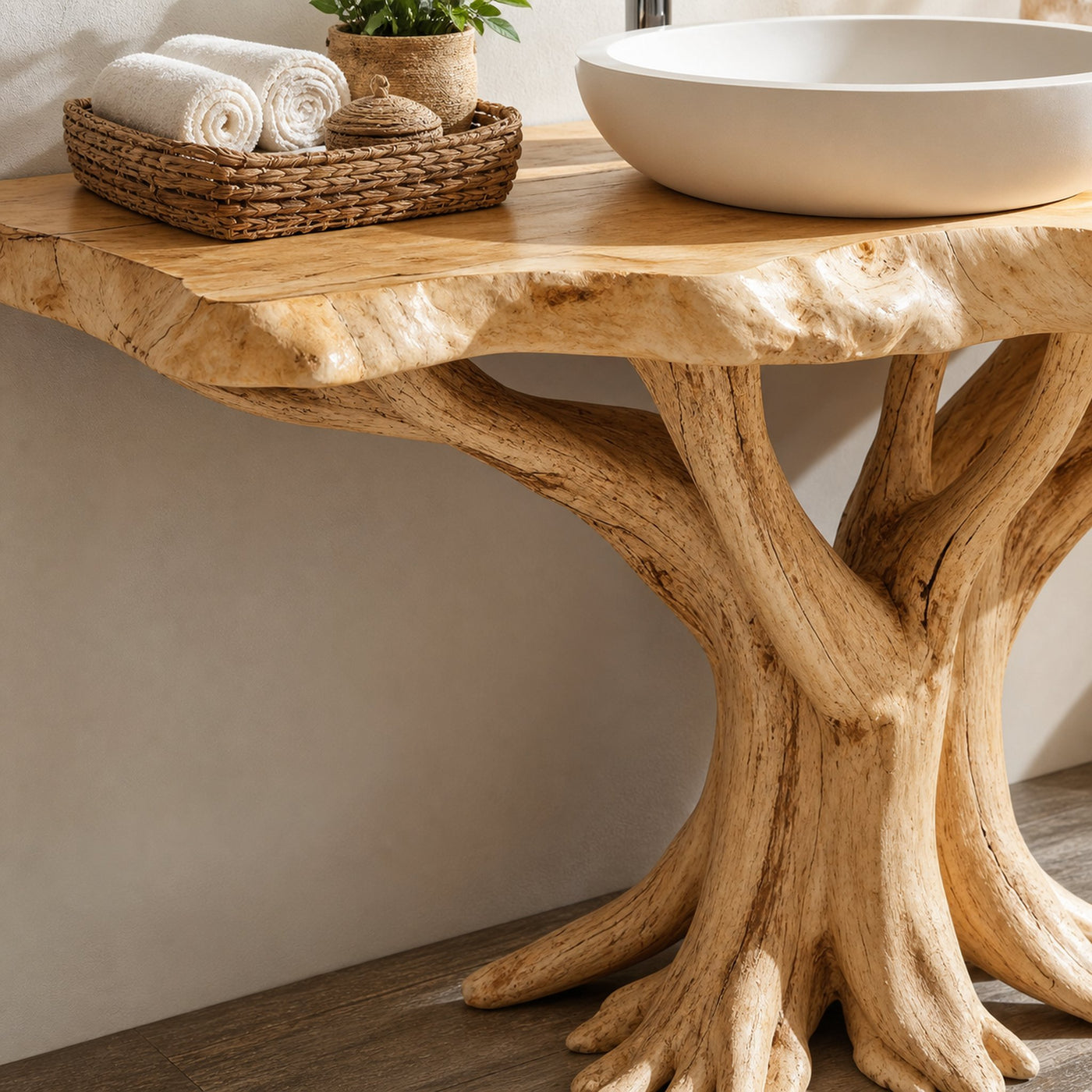 Live Edge Wood Vanity With Natural Tree Base For Eco Bathrooms - product view 2