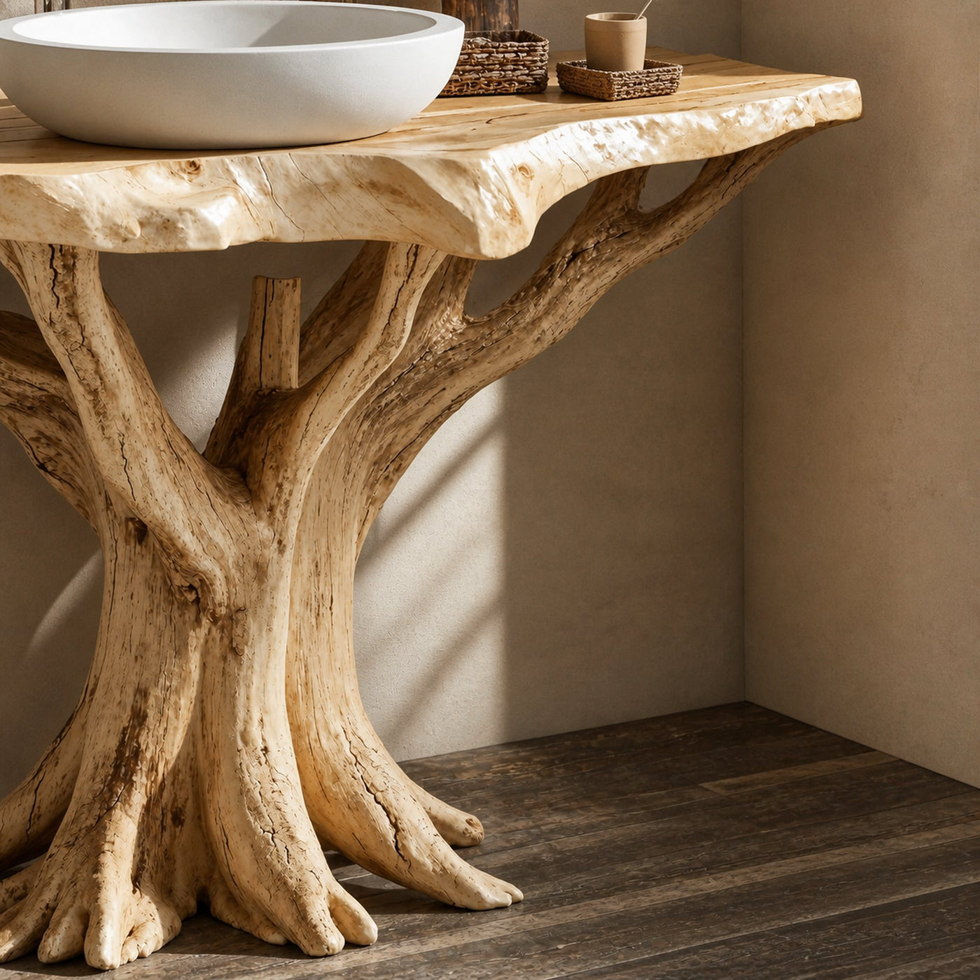 Live Edge Wood Vanity With Natural Tree Base For Eco Bathrooms - product view 3