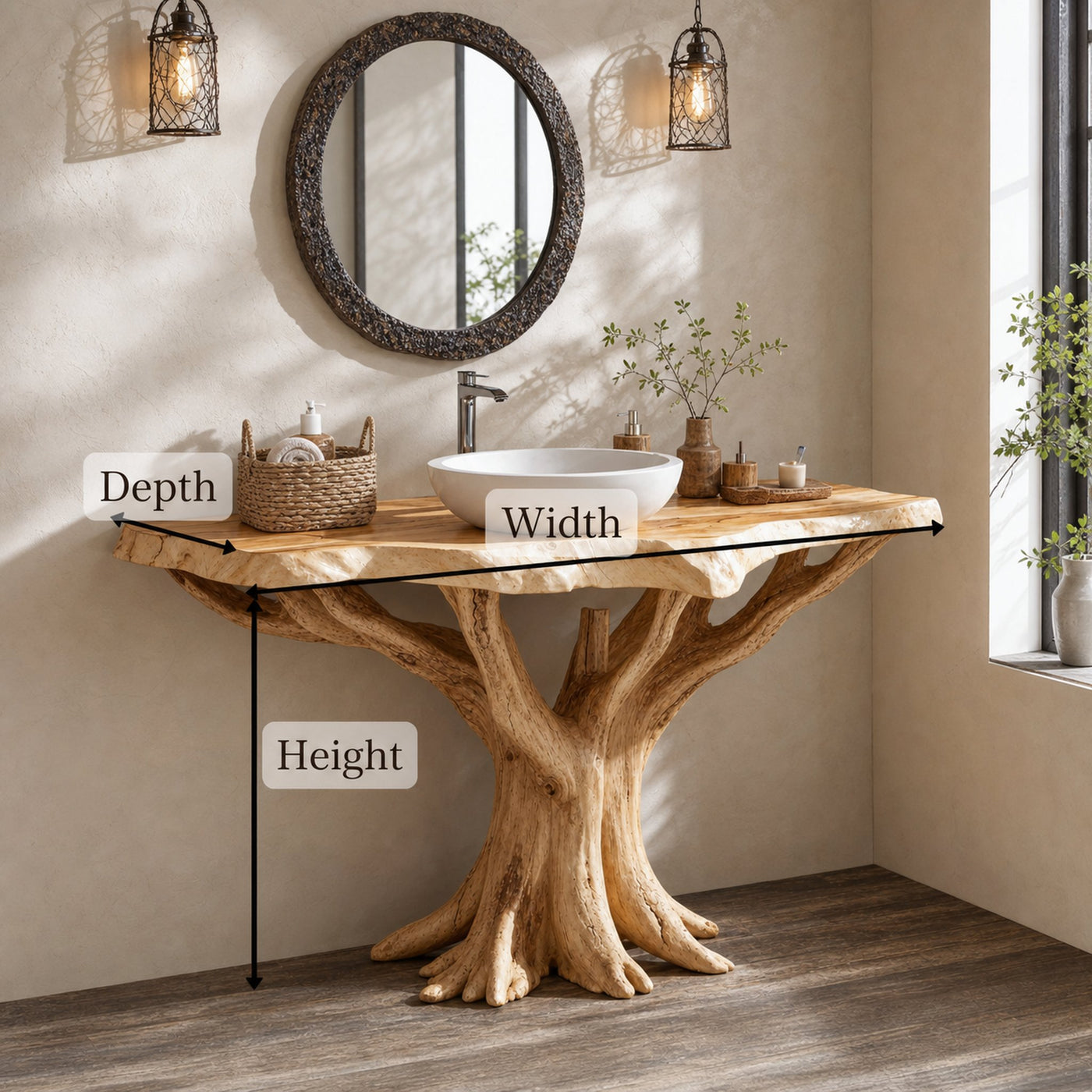 Live Edge Wood Vanity With Natural Tree Base For Eco Bathrooms - product view 4
