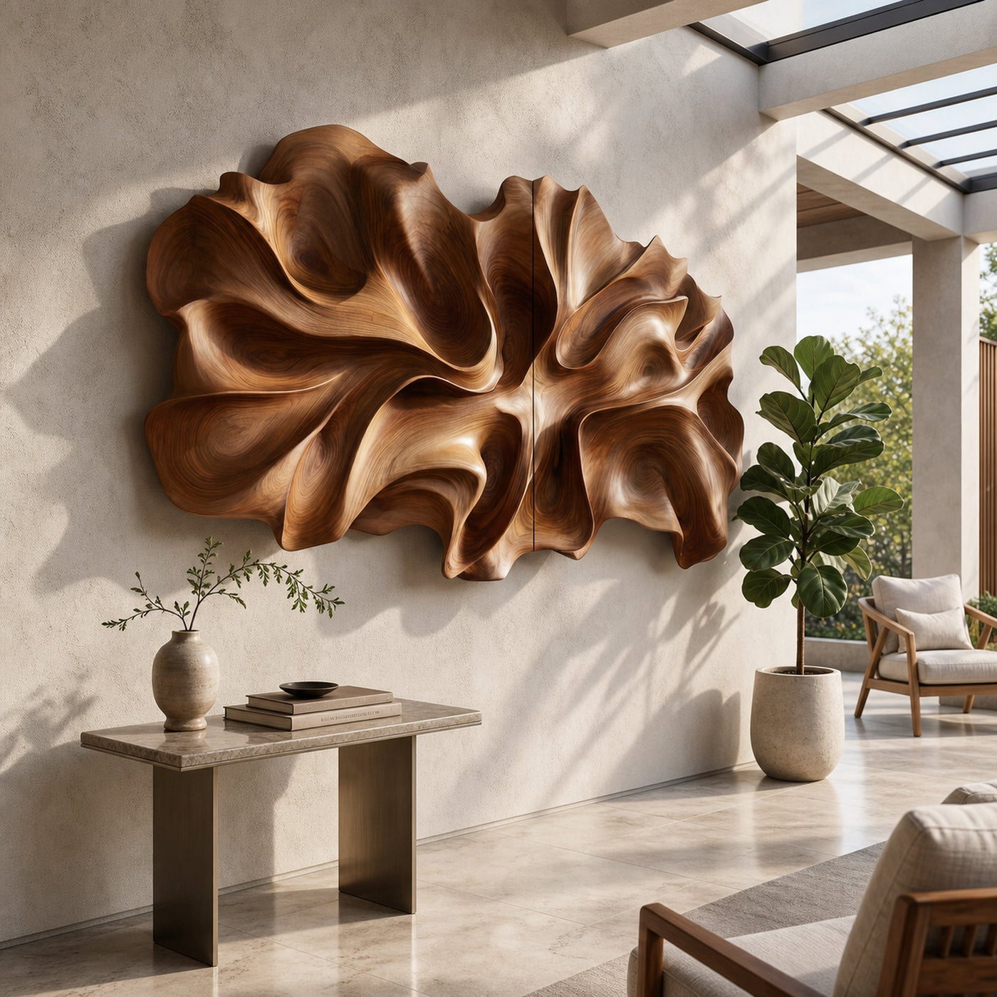 Luxury Abstract Floral Wood Wall Art Resort Reception Interior Design - product view 3