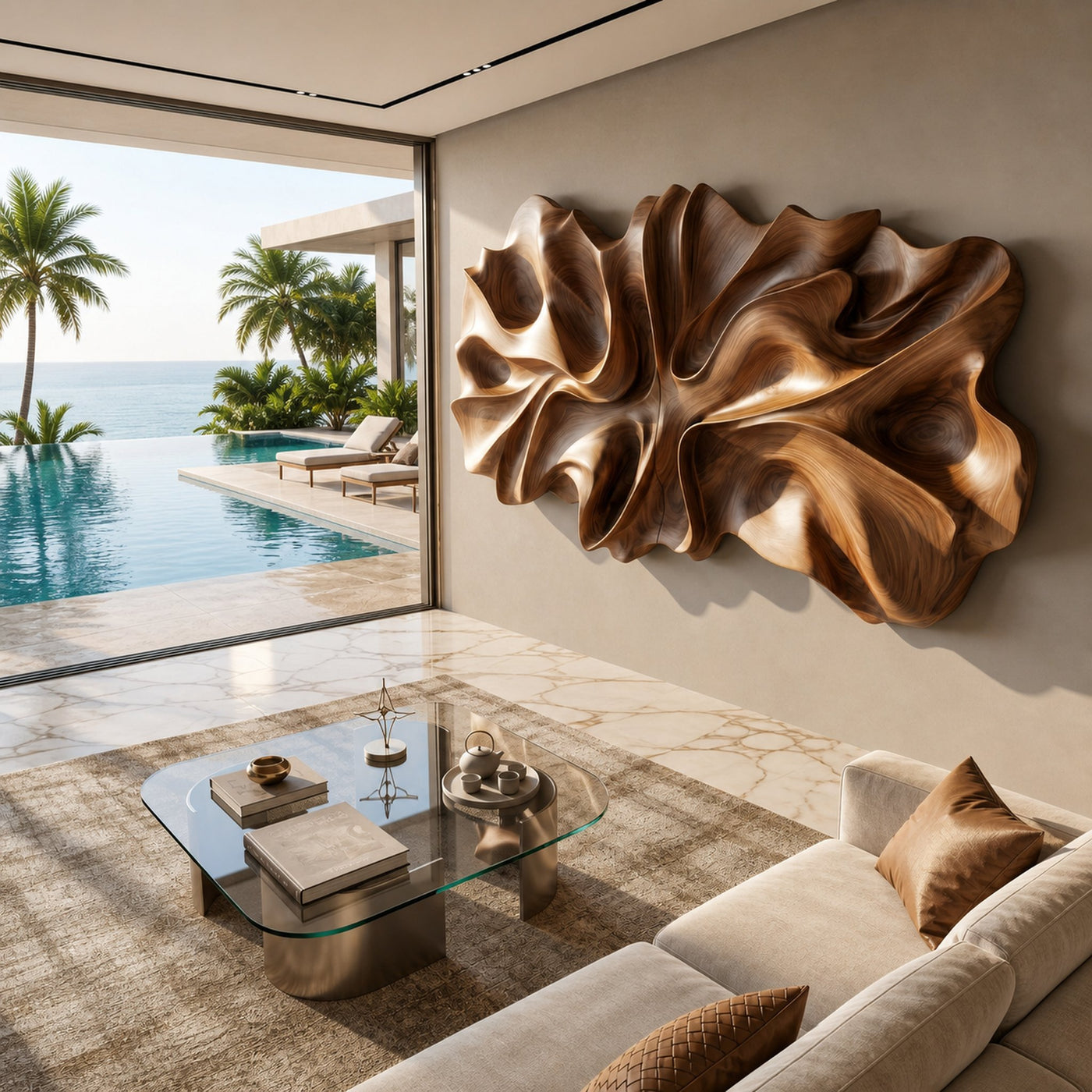 Luxury Abstract Floral Wood Wall Art Resort Reception Interior Design - product view 4