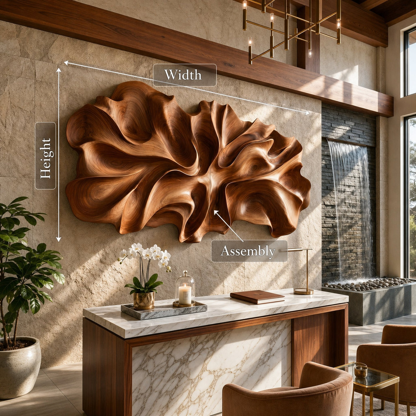 Luxury Abstract Floral Wood Wall Art Resort Reception Interior Design - product view 5