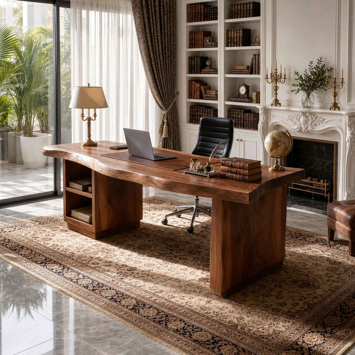 Luxury Executive Desk With Live Edge Top For Classic Home Office