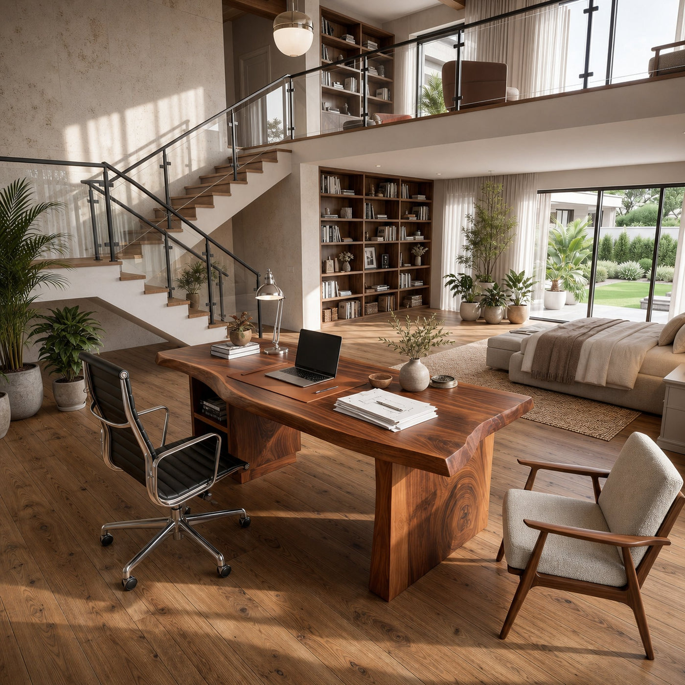 Luxury Executive Desk With Live Edge Top For Classic Home Office - product view 3