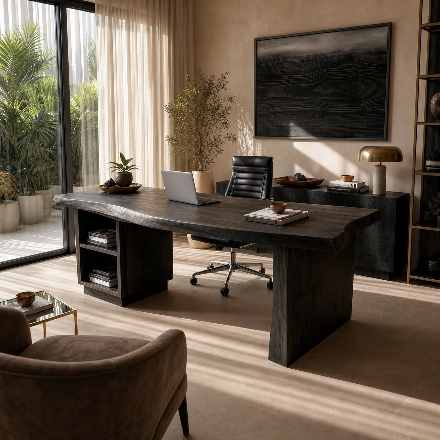 Luxury Executive Desk With Live Edge Top For Classic Home Office - product view 4