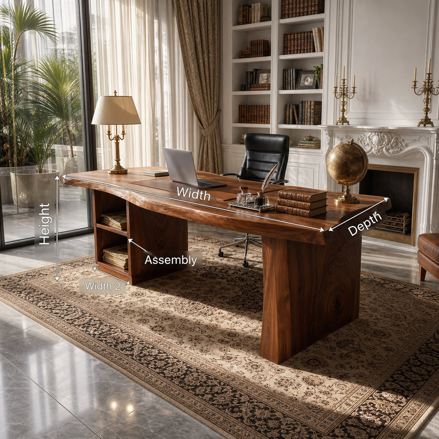 Luxury Executive Desk With Live Edge Top For Classic Home Office - product view 8