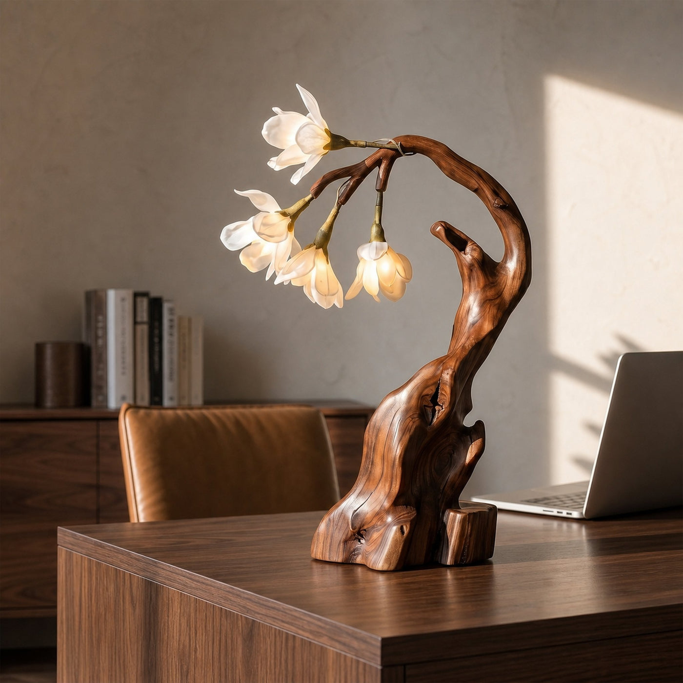 Luxury Floral Table Lamp With Sculptural Driftwood Base For Bedroom And Living Room - product view 3