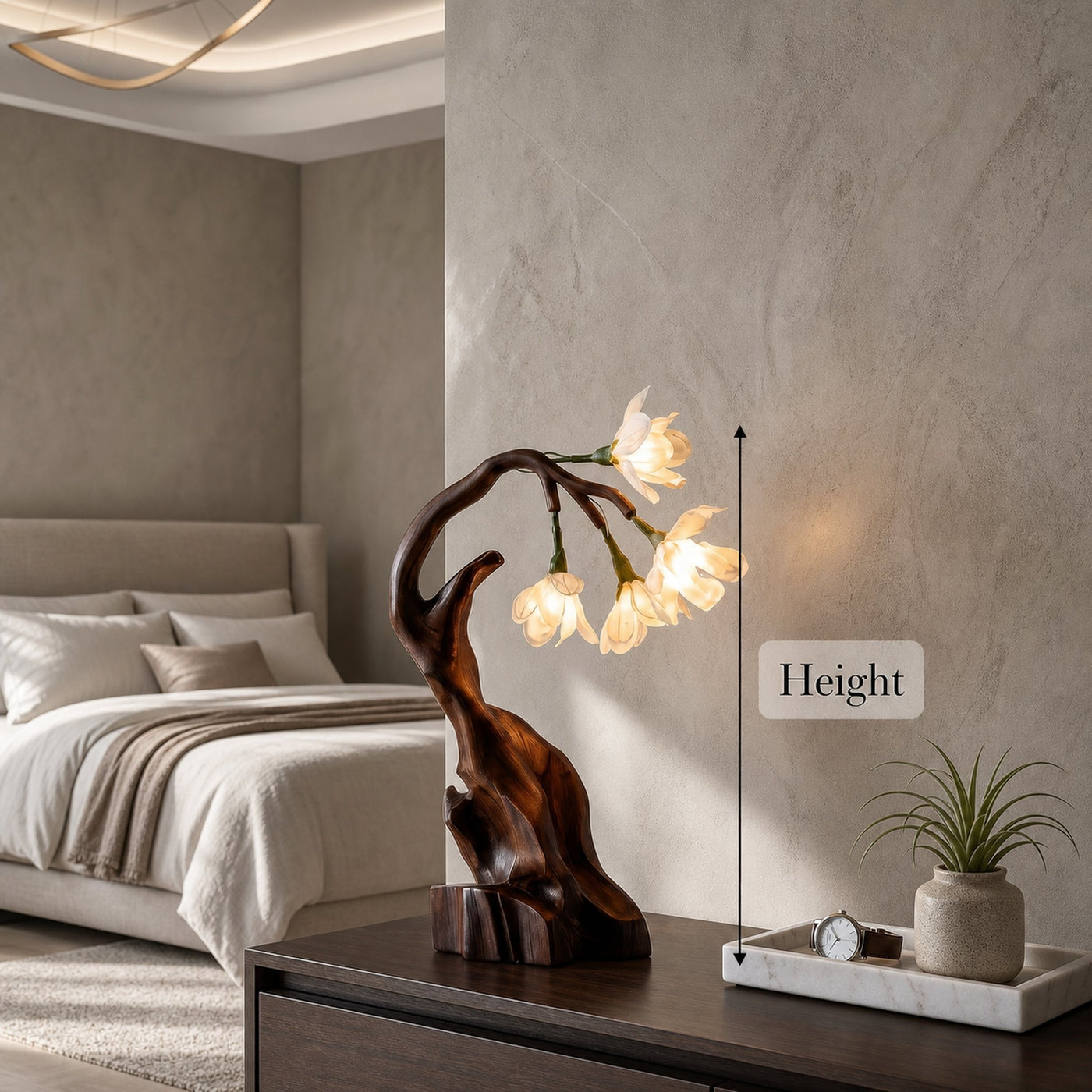 Luxury Floral Table Lamp With Sculptural Driftwood Base For Bedroom And Living Room - product view 8