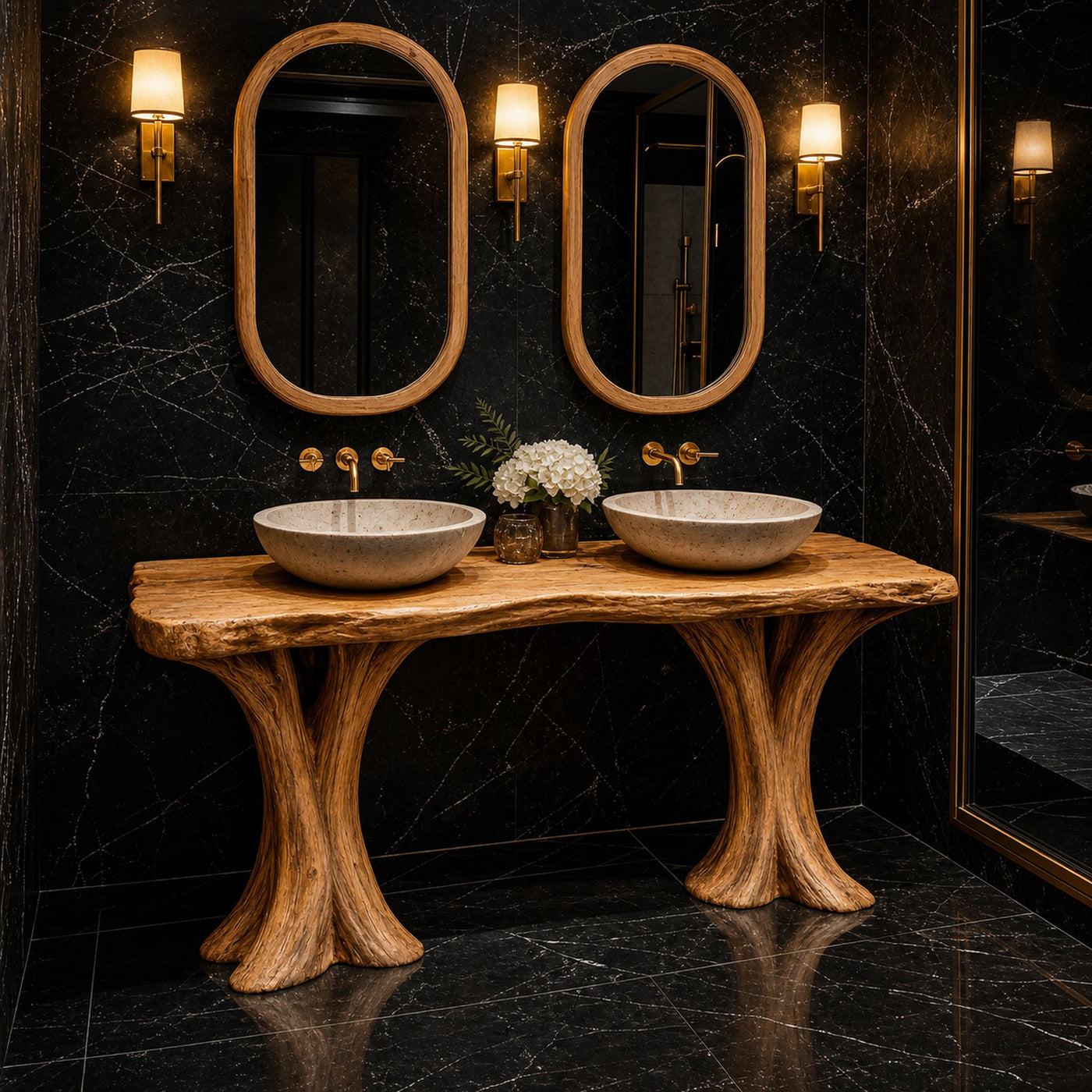 Luxury Live Edge Solid Wood Bathroom Vanity Organic Sculptural Base