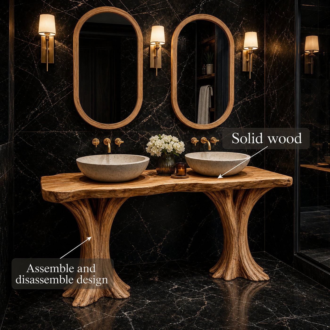 Luxury Live Edge Solid Wood Bathroom Vanity Organic Sculptural Base - product view 4