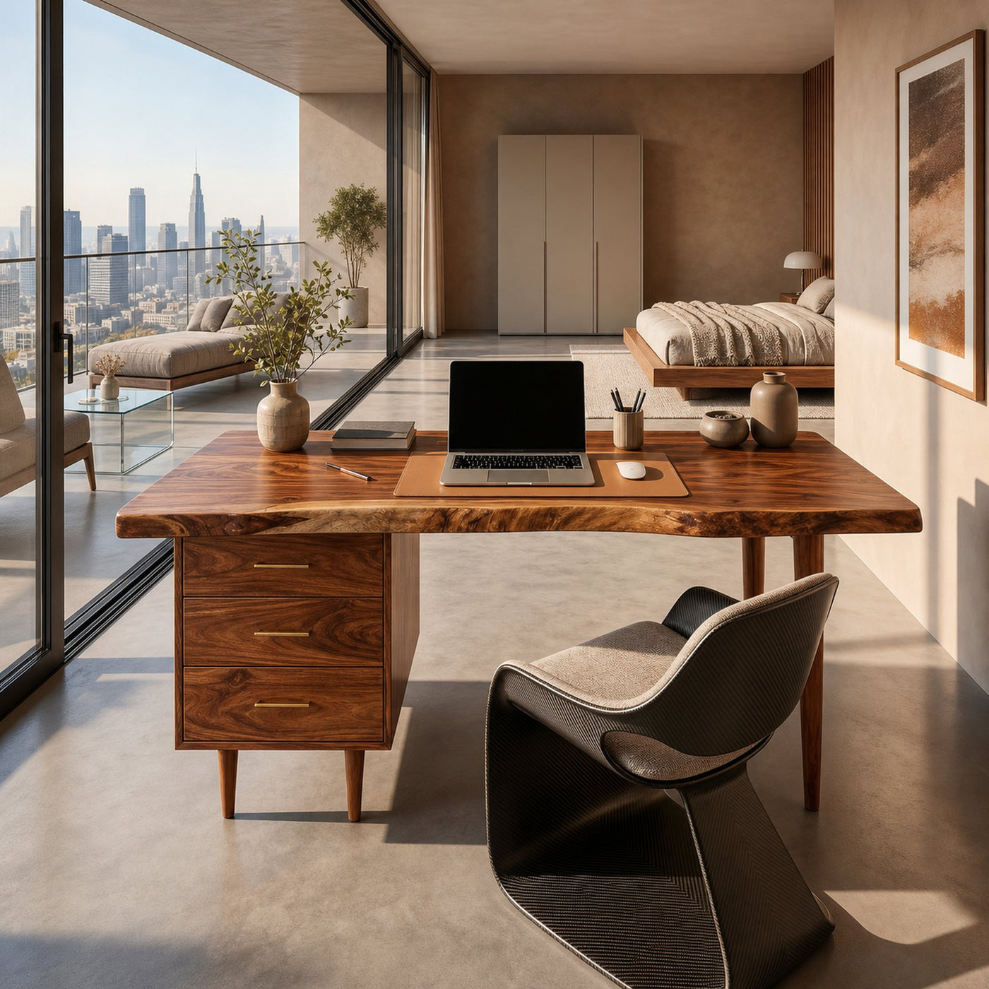 Luxury Office Desk With Open Shelf For High Rise Office