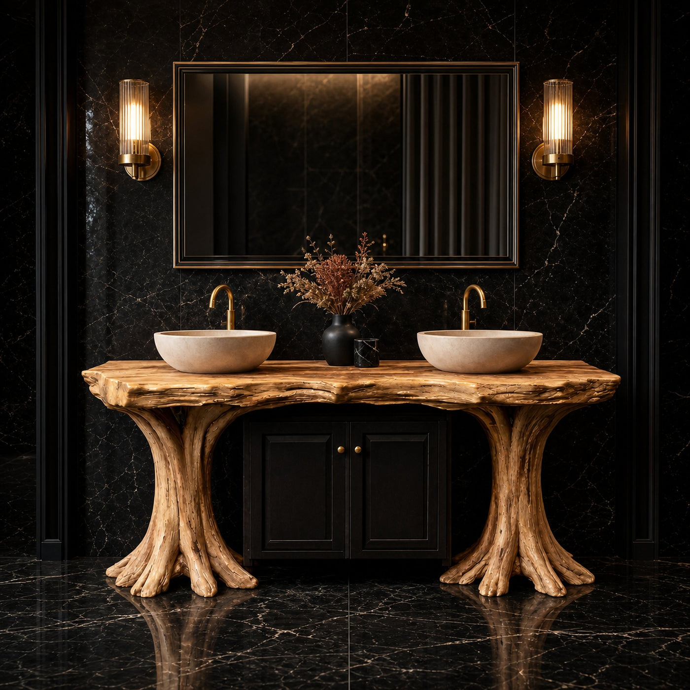 Luxury Organic Solid Wood Bathroom Vanity Tree Base Statement Design - product view 2