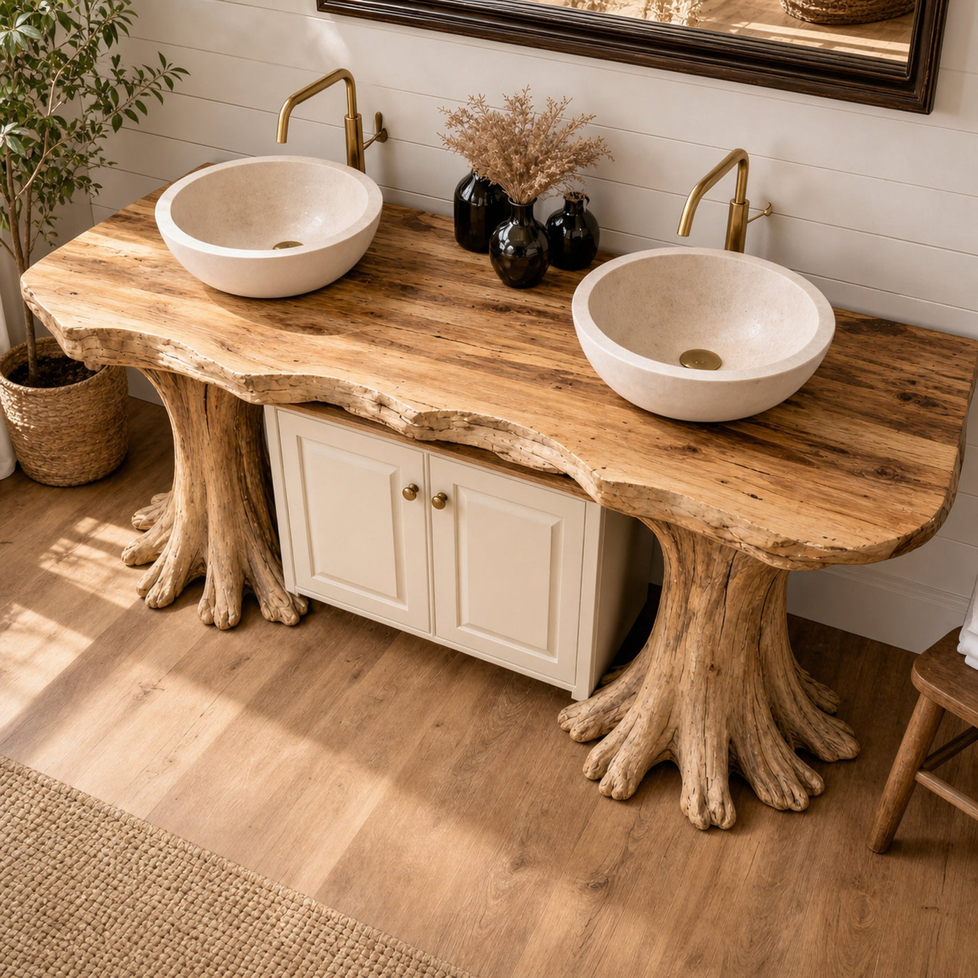Luxury Organic Solid Wood Bathroom Vanity Tree Base Statement Design - product view 3