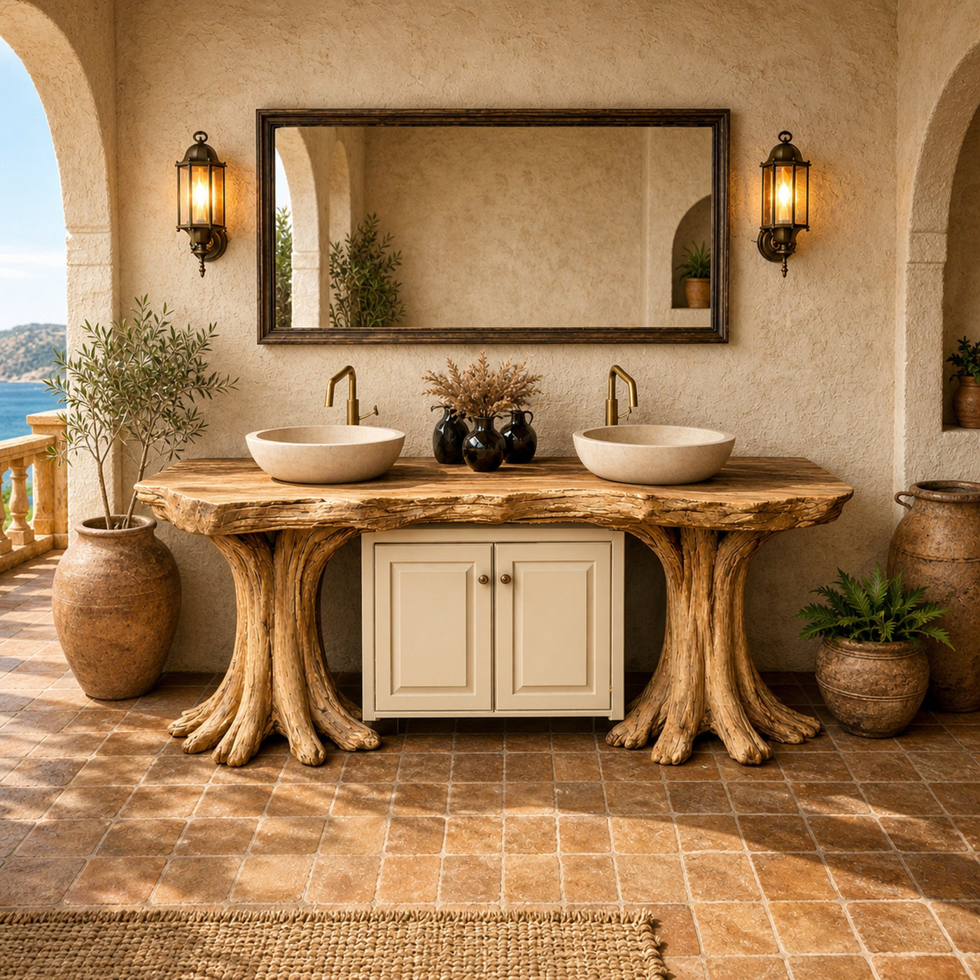Luxury Organic Solid Wood Bathroom Vanity Tree Base Statement Design - product view 4