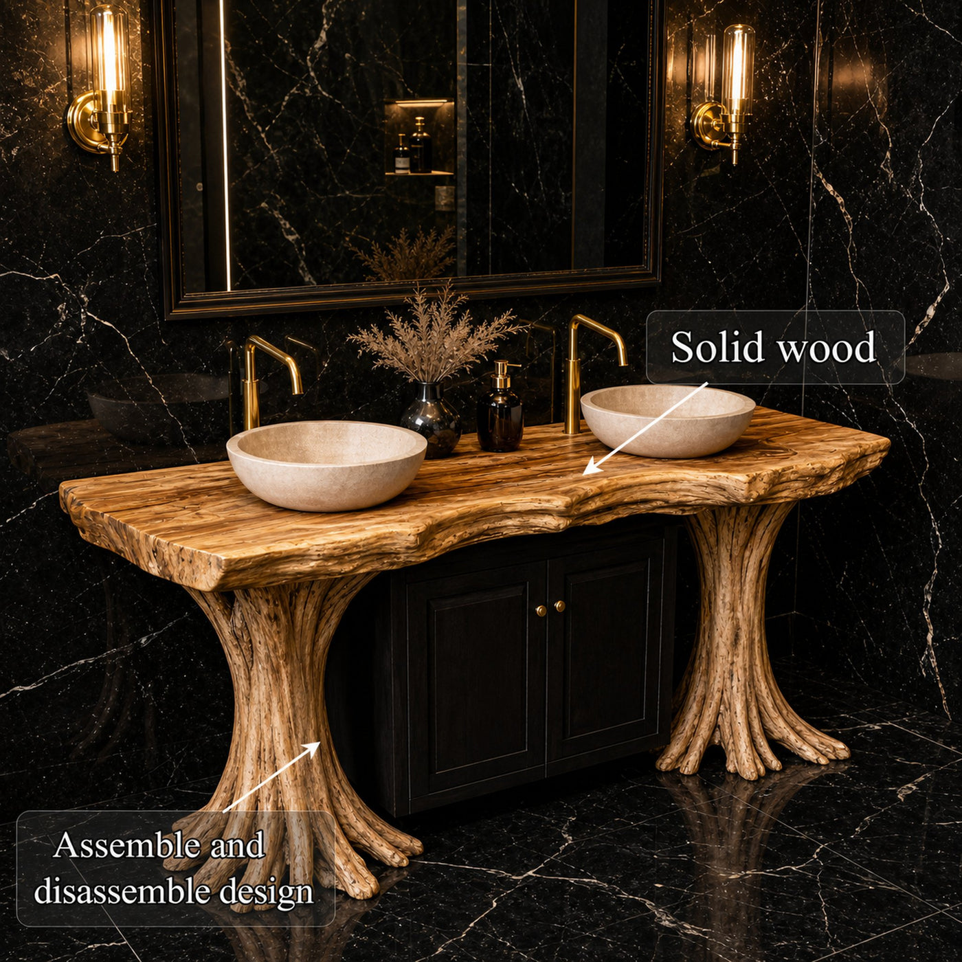 Luxury Organic Solid Wood Bathroom Vanity Tree Base Statement Design - product view 5