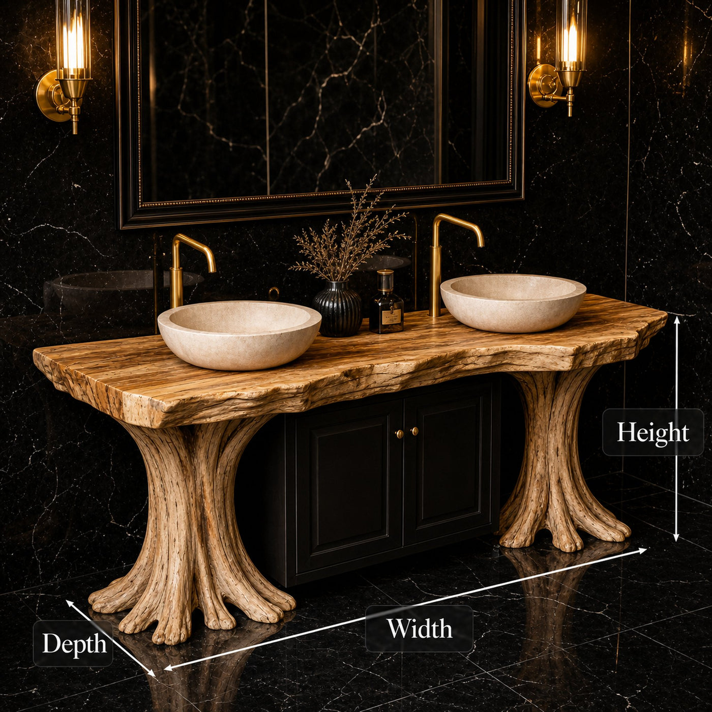 Luxury Organic Solid Wood Bathroom Vanity Tree Base Statement Design - product view 6