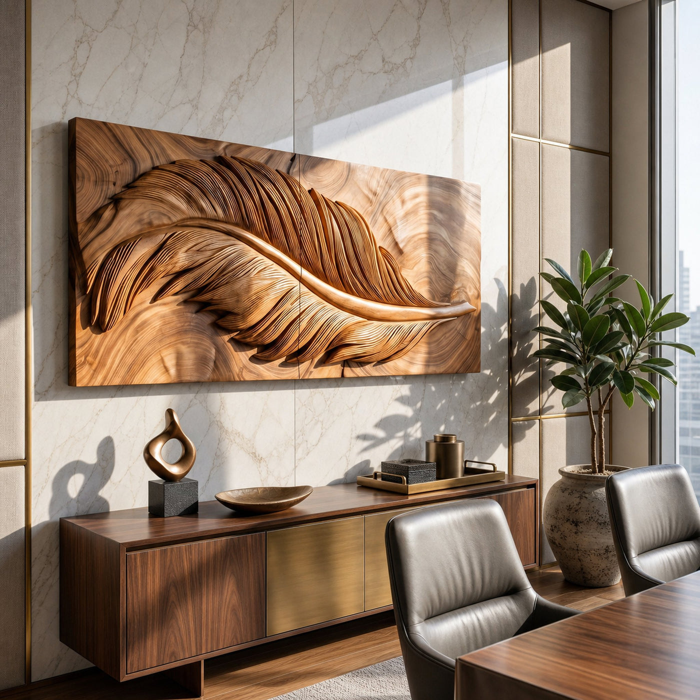 Luxury Wall Art With Feather Design For Dining Room