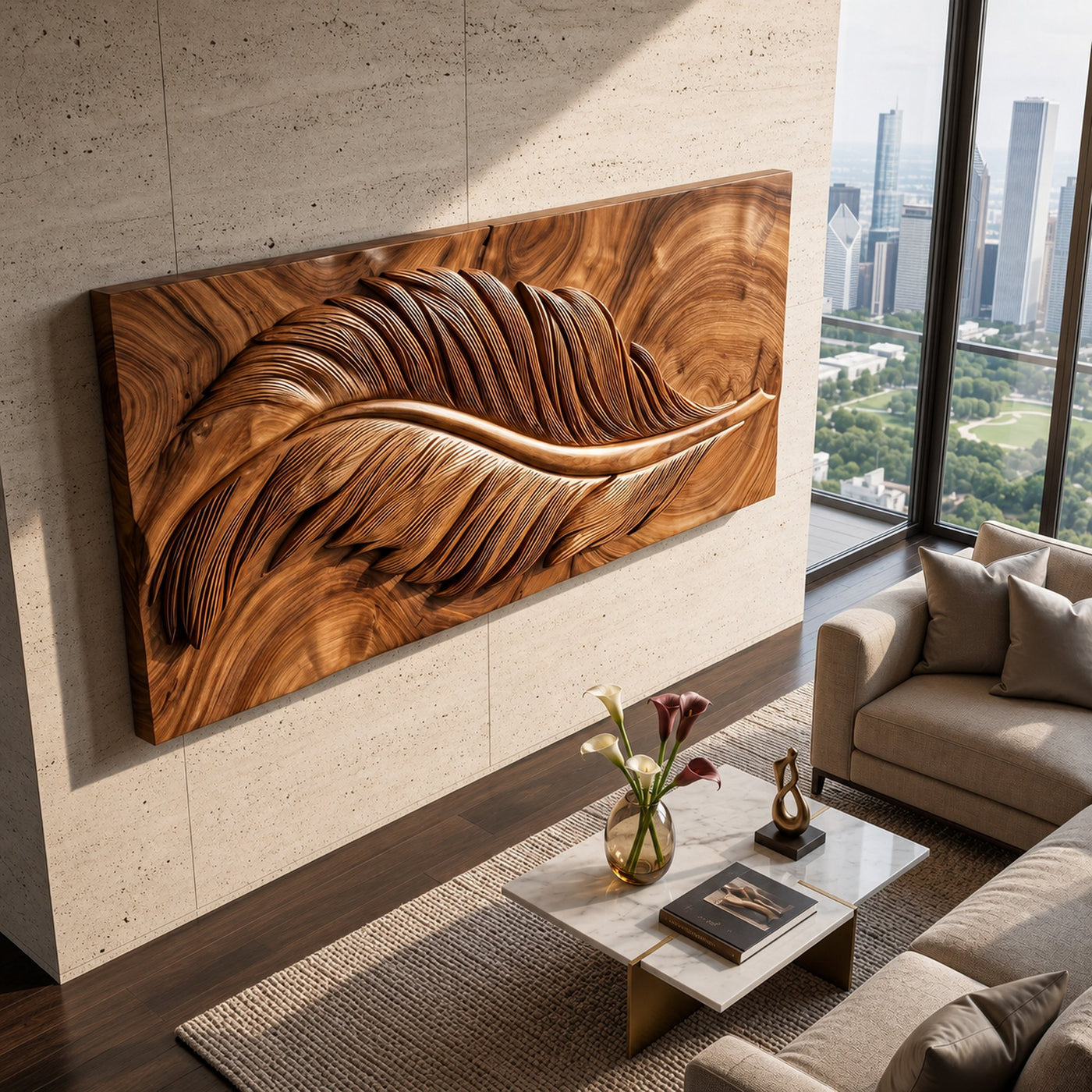 Luxury Wall Art With Feather Design For Dining Room - product view 2