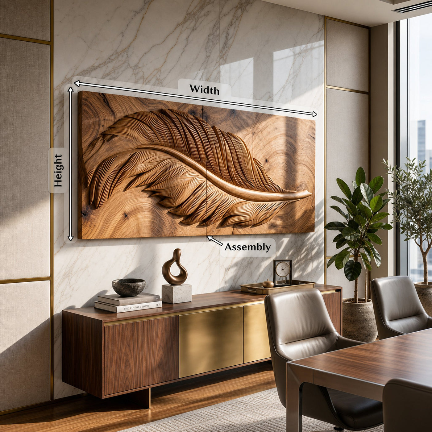 Luxury Wall Art With Feather Design For Dining Room - product view 5