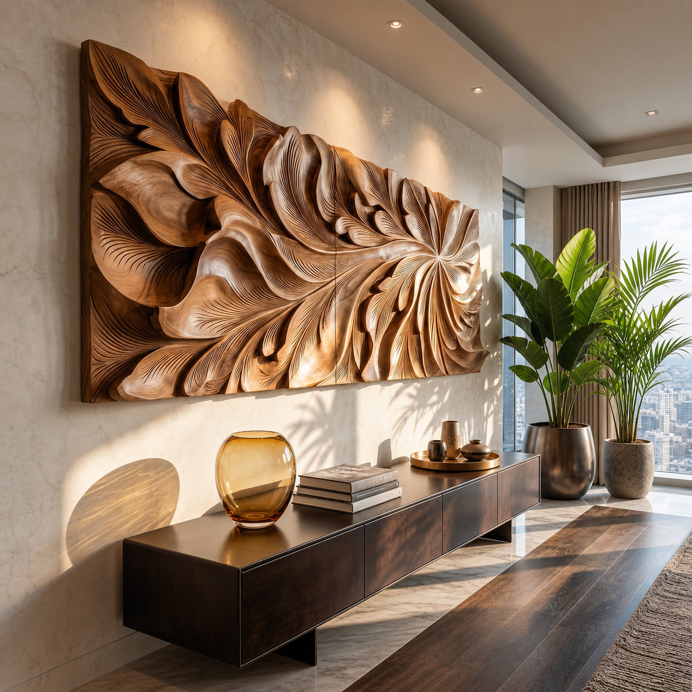 Luxury Wall Art With Floral Carving For Living Room
